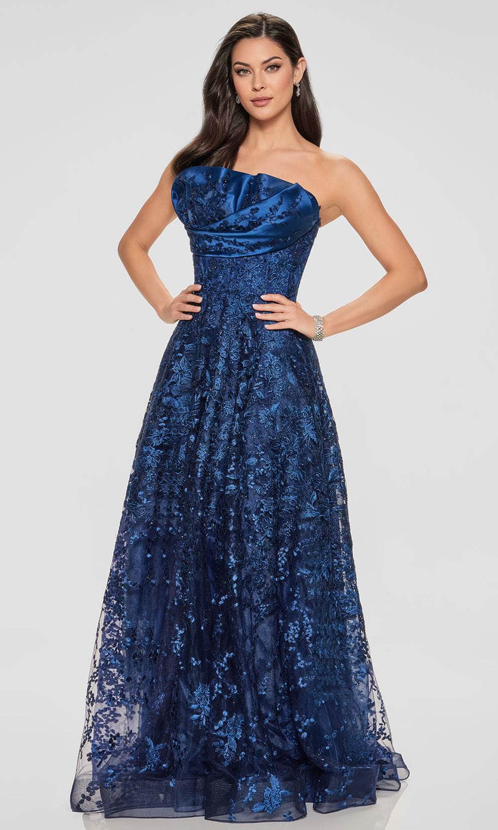 Ivonne D ID804 - Floral Lace A-Line Gown with Pleated Bodice - Image 6