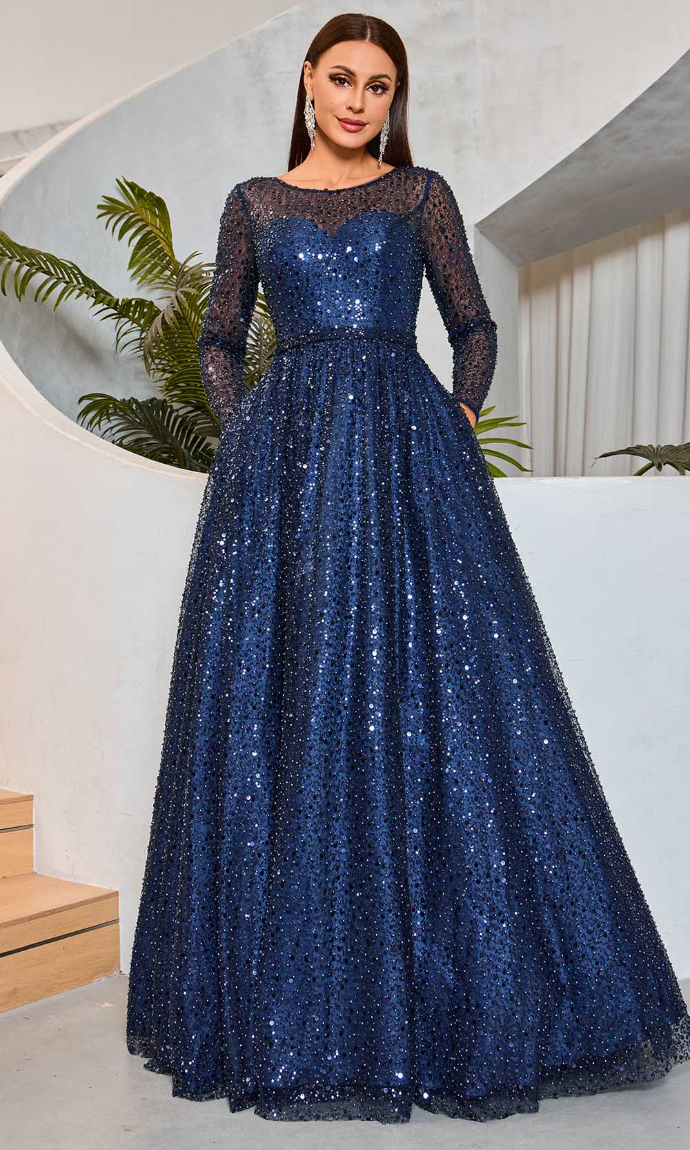 J'Adore Dresses J25005 - Long Sleeve Sparkle Evening Dress - Image 5
