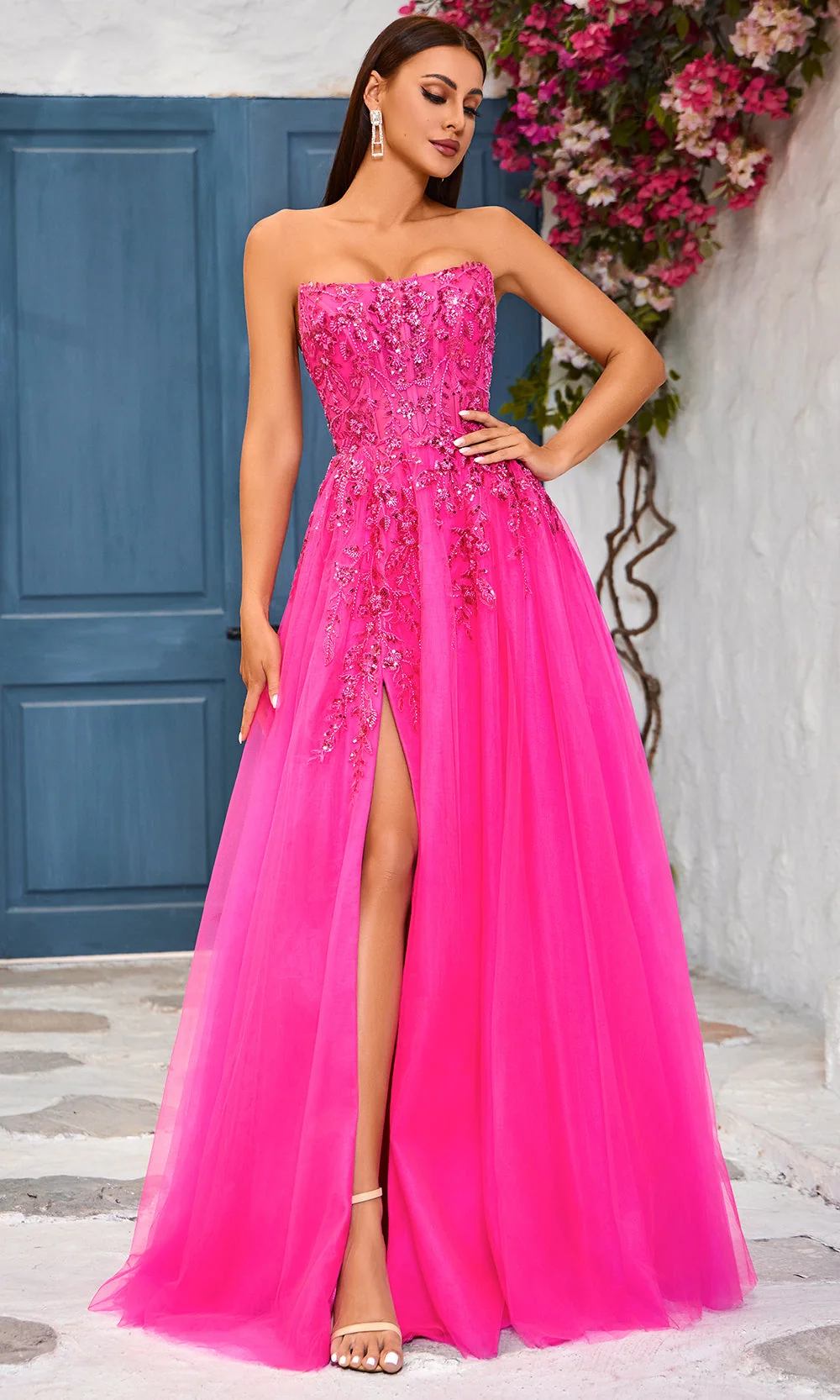 J'Adore Dresses J25017 - Strapless High Slit Evening Dress