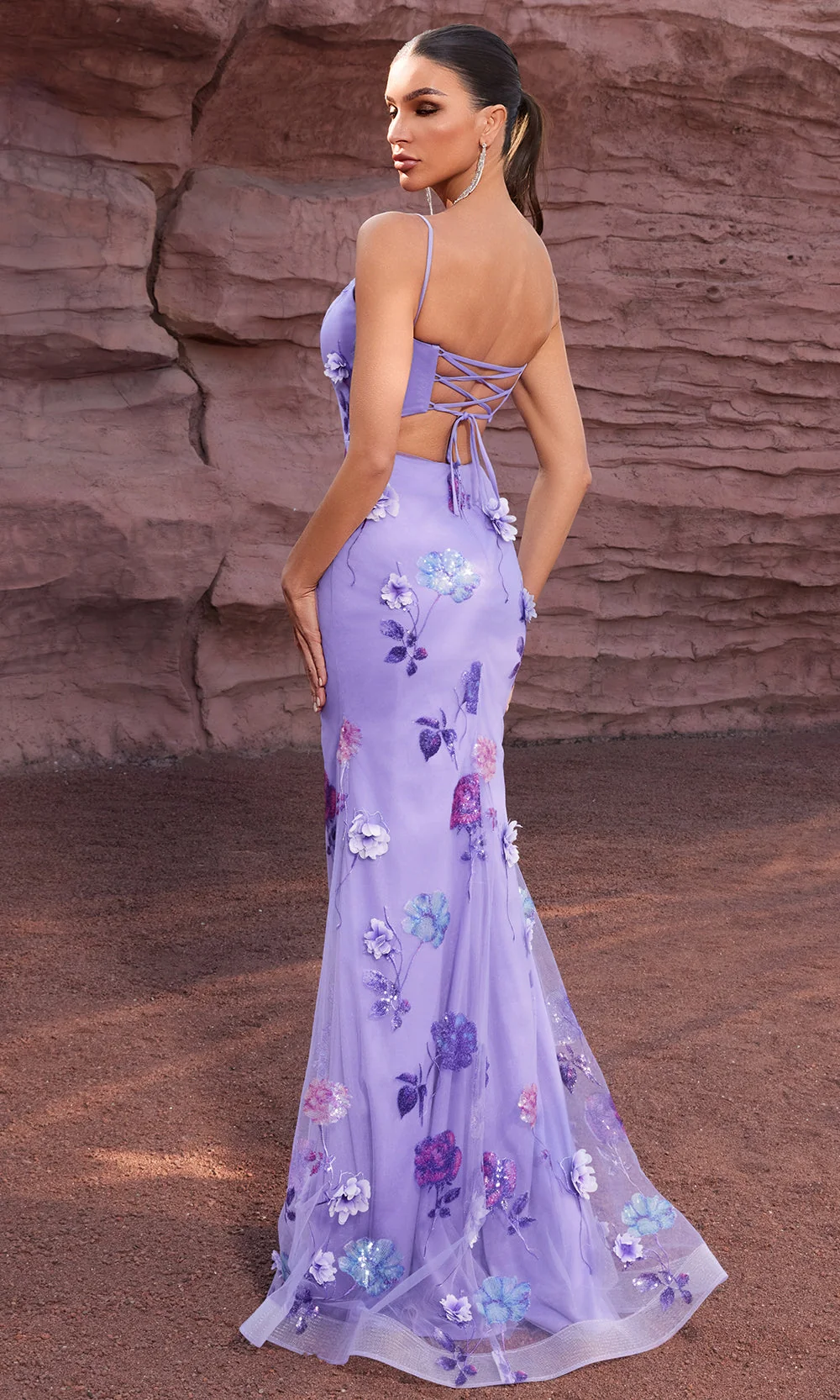 J'Adore Dresses J27014 - Deep V-Neck Floral Evening Gown - Image 4