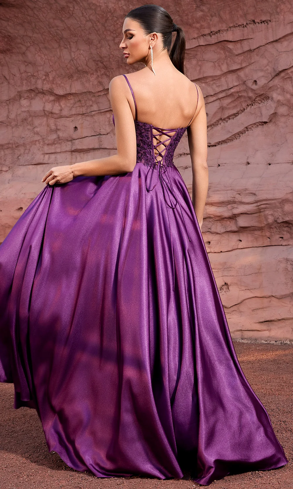 J'Adore Dresses J27039 - Embroidered Lace-Up Back High Slit Gown - Image 5