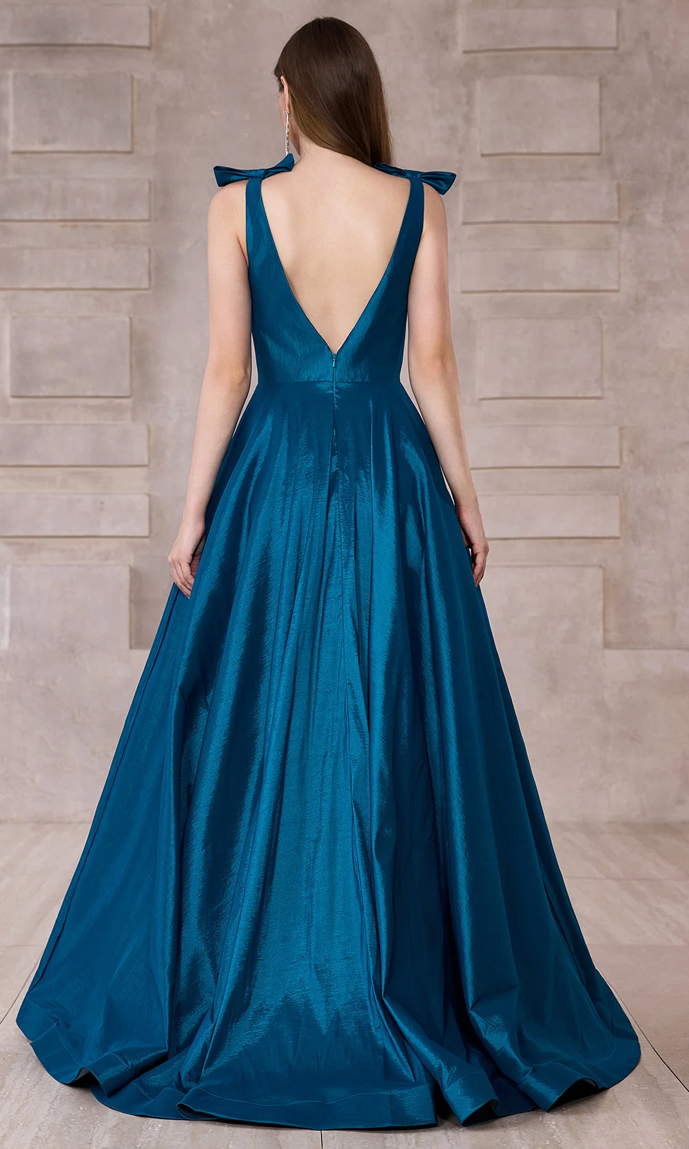 J'Adore Dresses J28014 - Deep V-Neck Ballgown with Bow Straps - Image 5