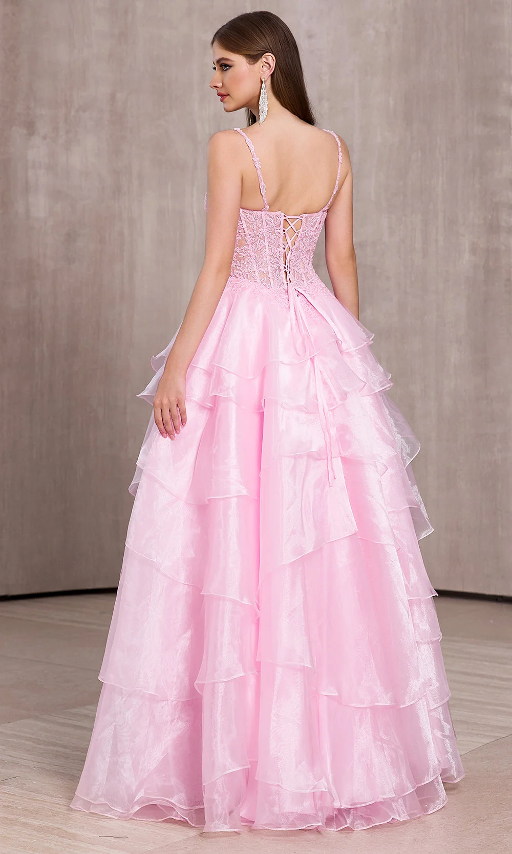 J'Adore Dresses J28029 - Beaded Lace Corset Tiered Ruffle Gown - Image 5