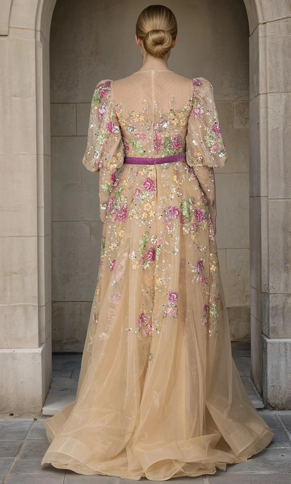 Janique 268003 - Sheer Overskirt Floral A?Line Gown - Image 2