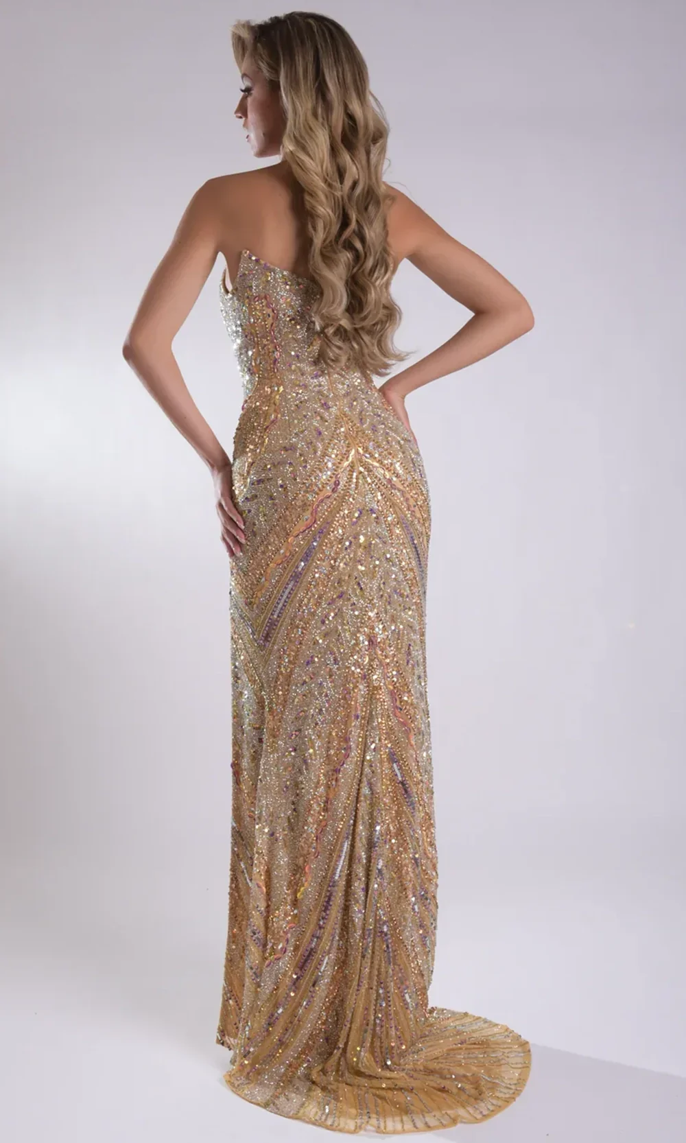 Jasz Couture 7910 - Strapless Allover Beaded Long Gown with Slit - Image 5