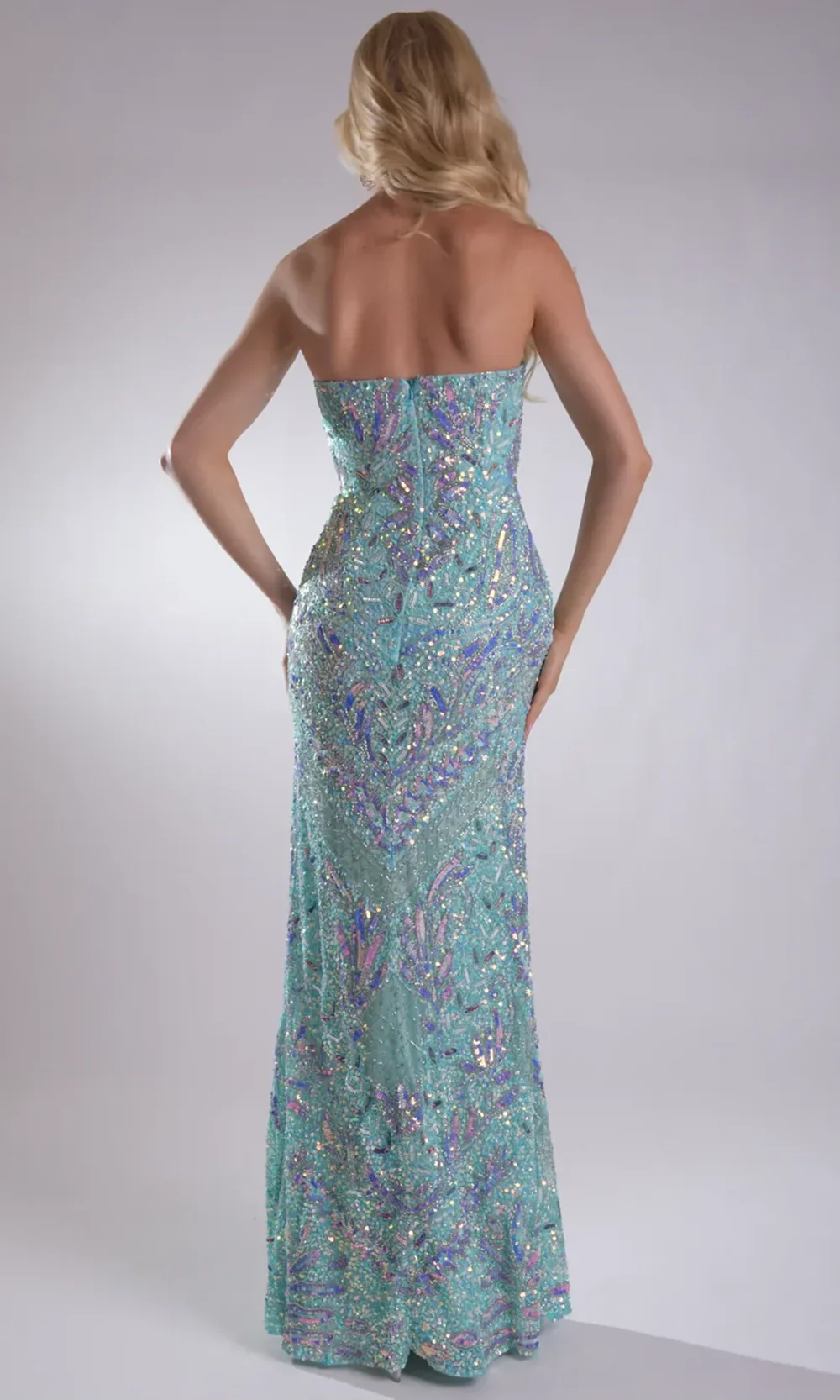 Jasz Couture 7959 - Strapless Beaded Sequin Gown with High Slit - Image 2