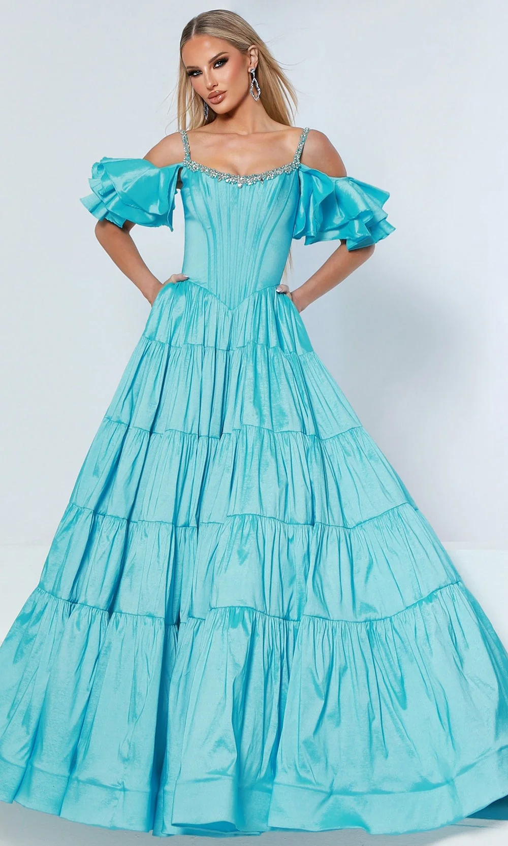 Johnathan Kayne 3230 - Ruffled Cold Shoulder Corset Prom Gown