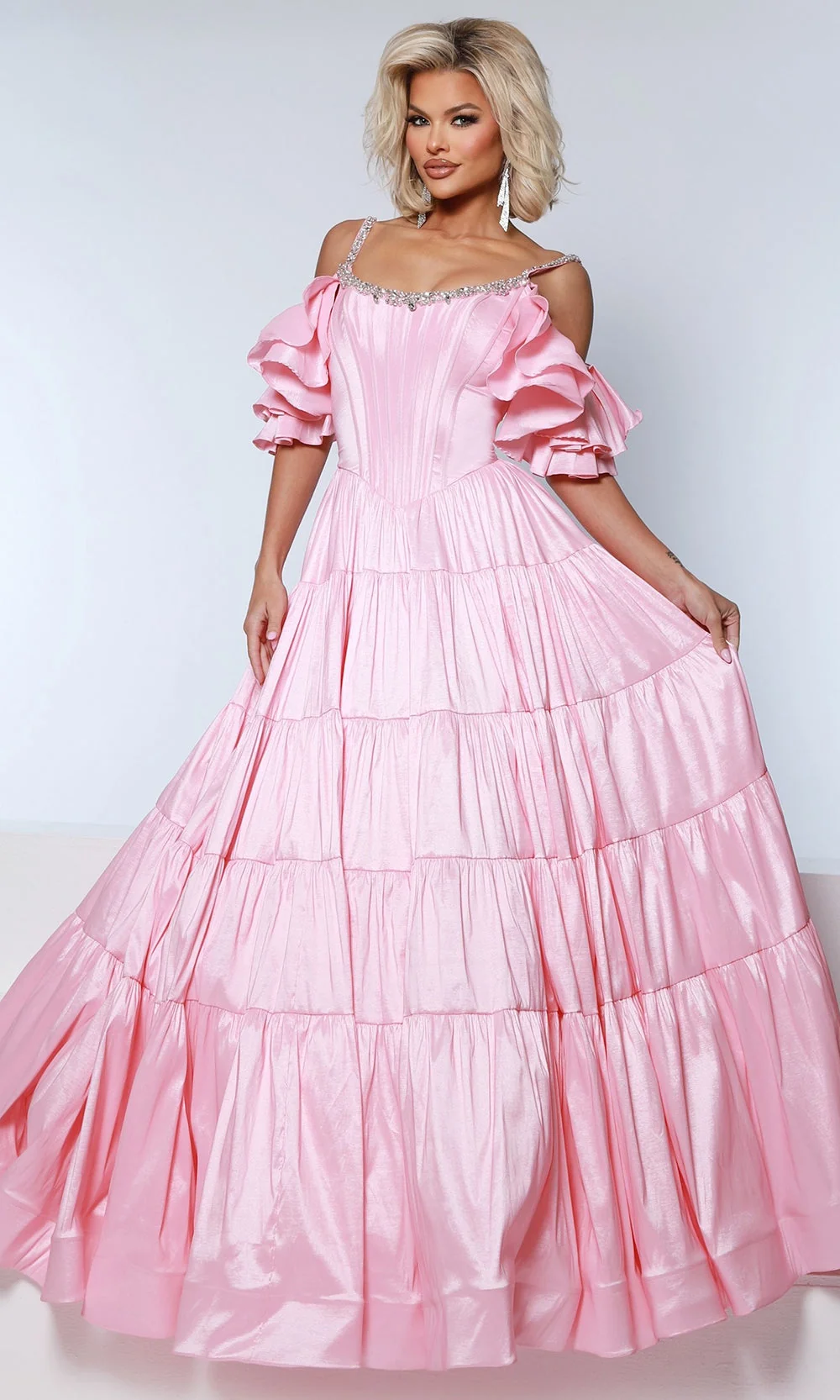 Johnathan Kayne 3230 - Ruffled Cold Shoulder Corset Prom Gown - Image 4
