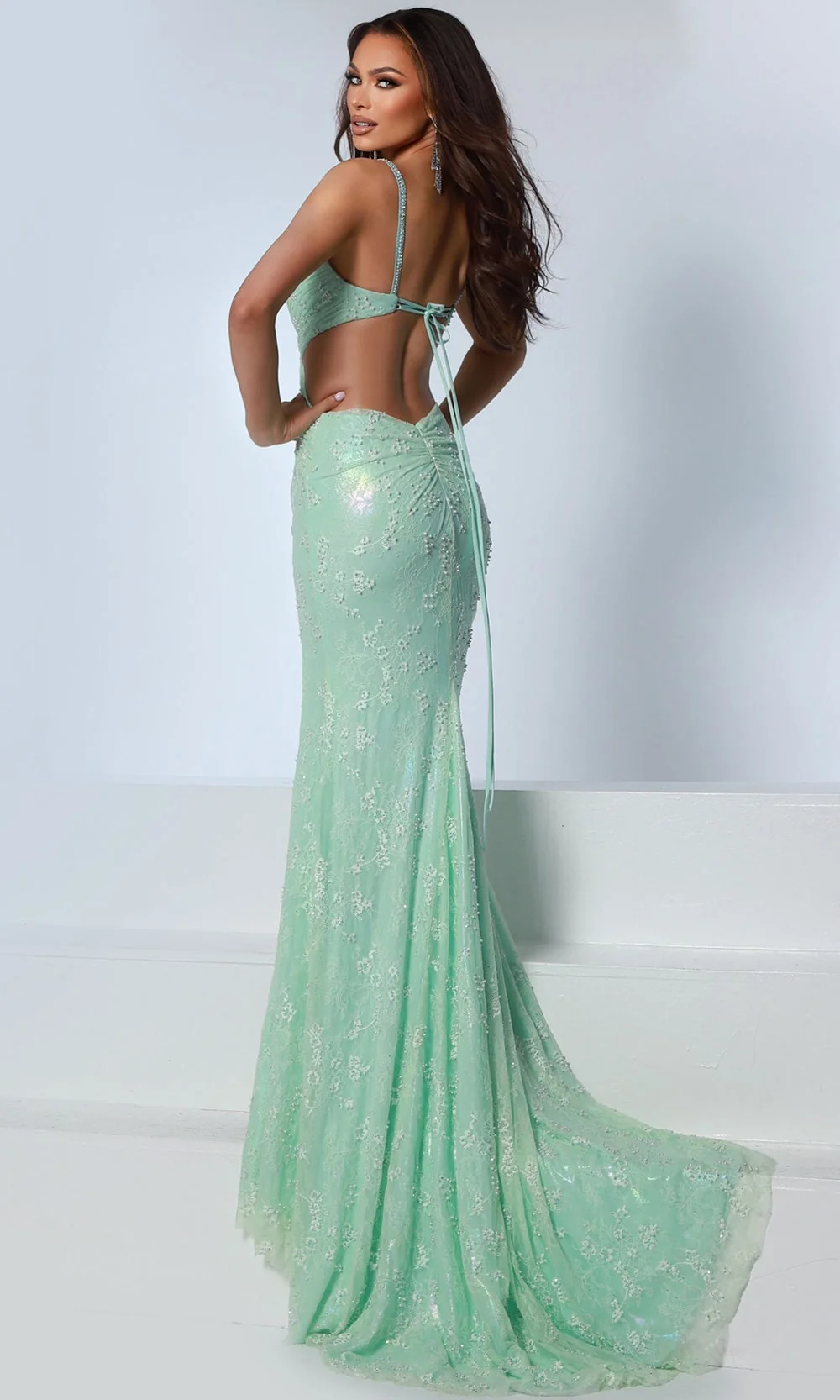 Johnathan Kayne 3262 - Pearl Embellished Lace Mermaid Prom Dress - Image 2