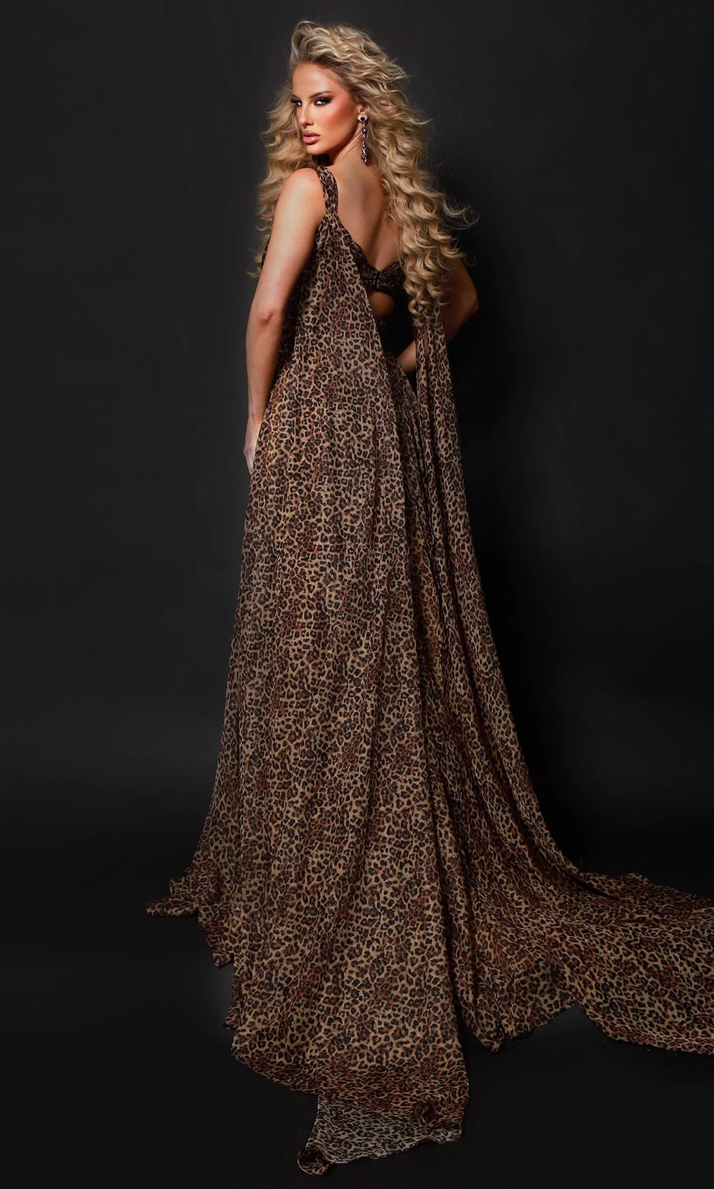 Johnathan Kayne 3318 - Plunging Leopard Cape Evening Dress - Image 3