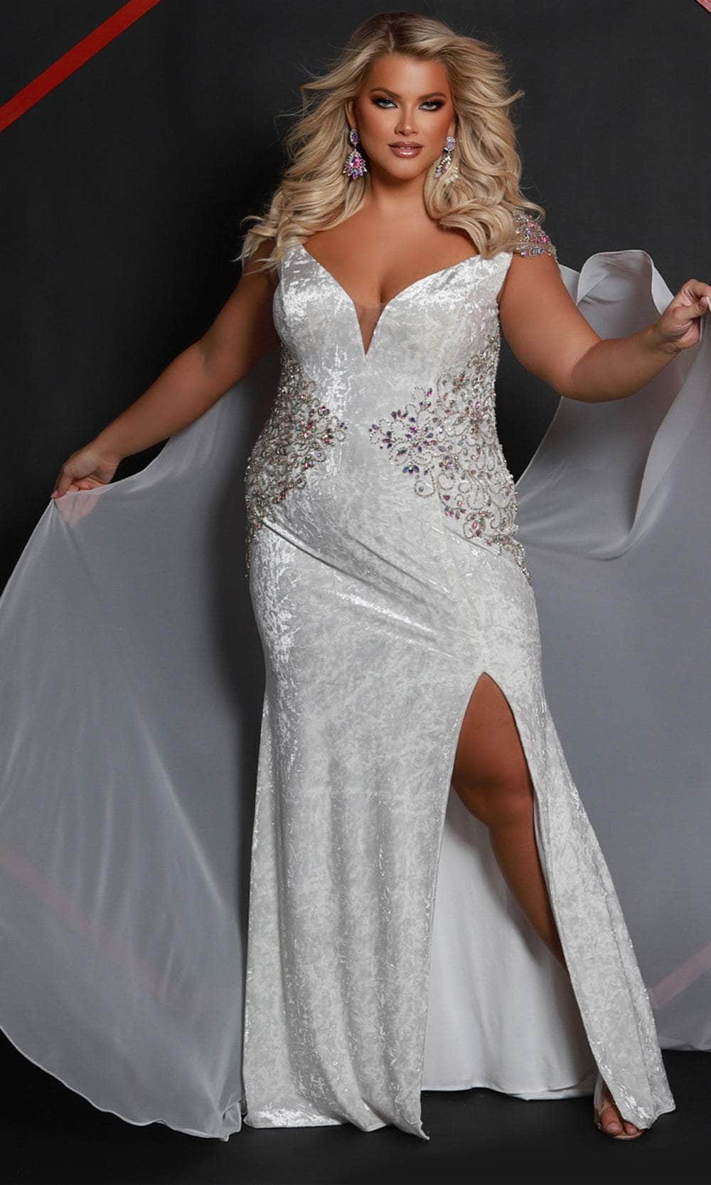 Johnathan Kayne for Sydney's Closet JK2515 - Floral Beaded Mermaid Gown with Slit - Image 8