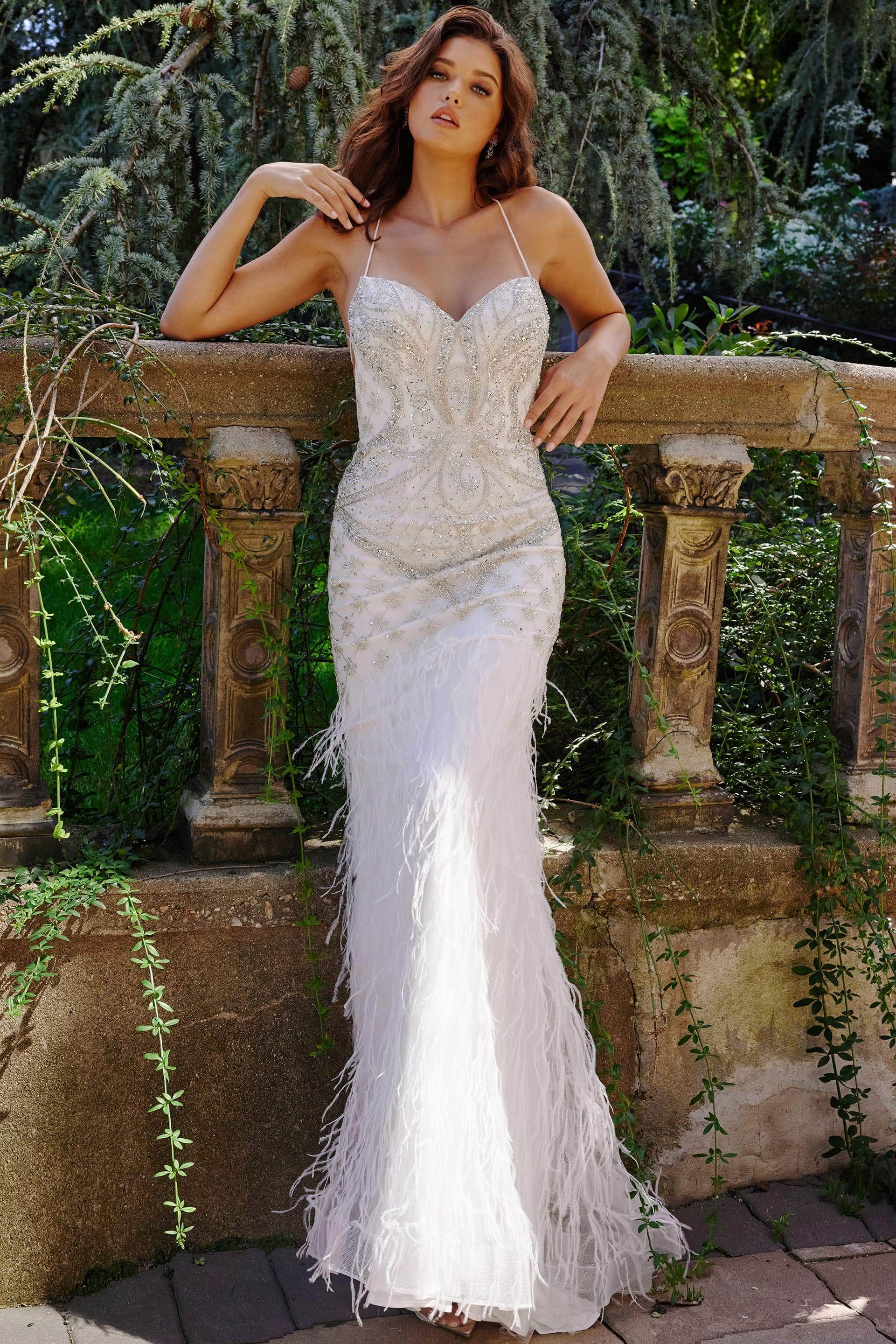 Jovani 08550 - Beaded Feather Fringe Dress