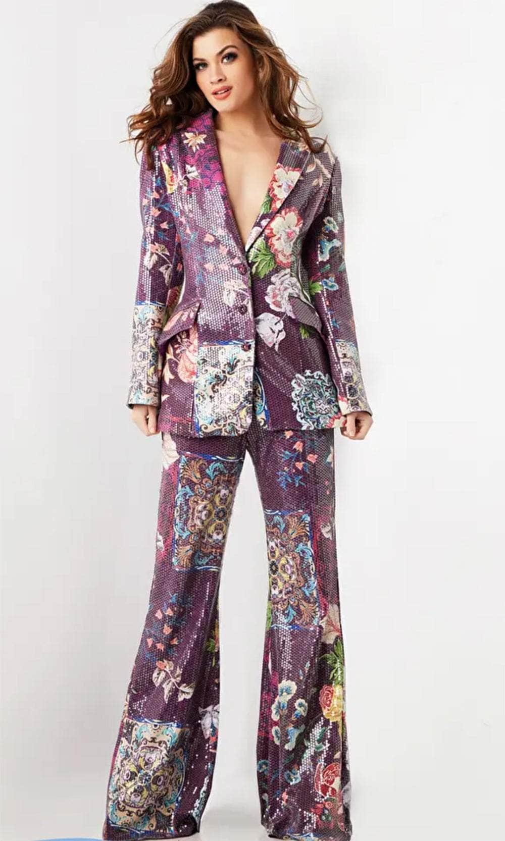 Jovani 26034 - Deep V-Neck Floral Jumpsuit - Image 4