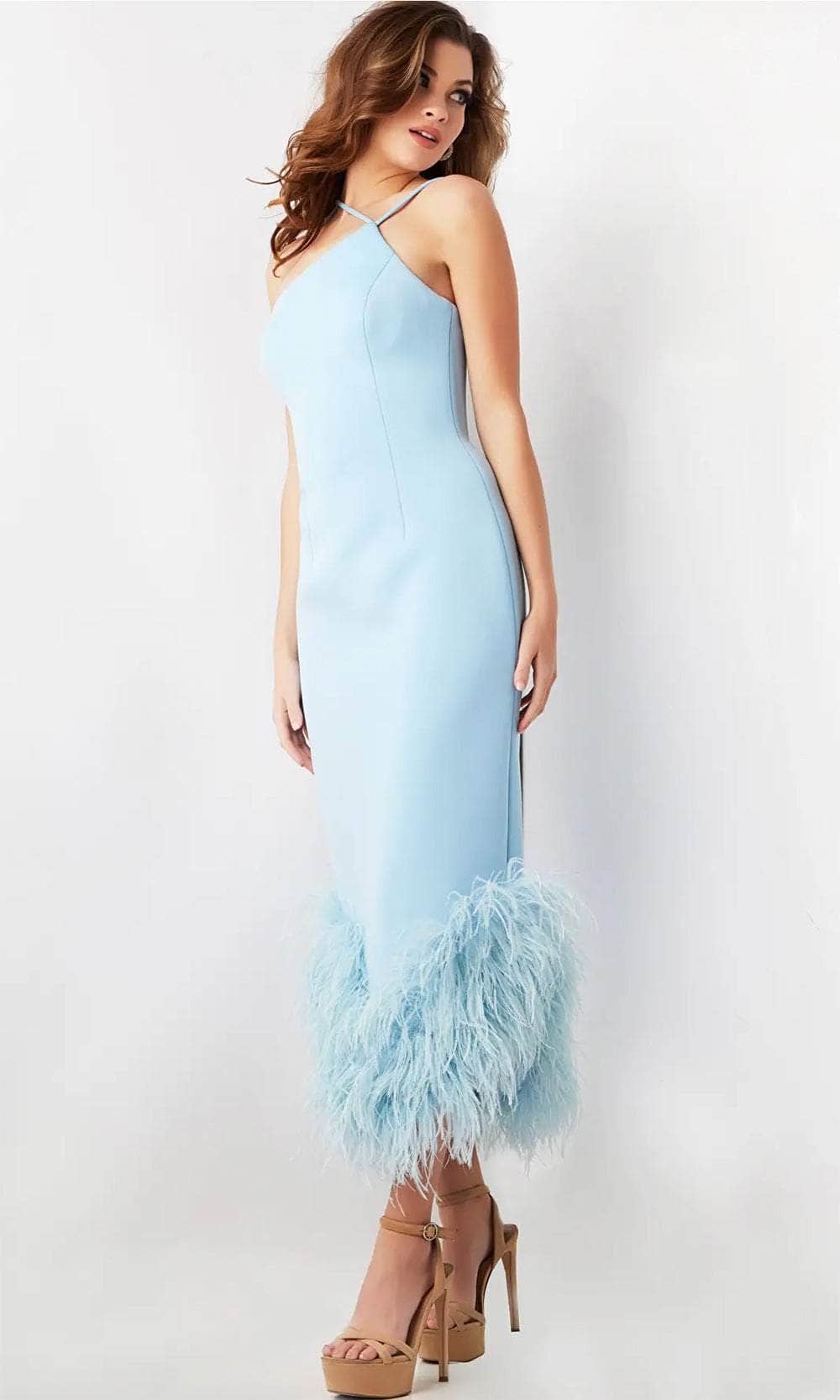 Jovani 36675 - Feather Hem Halter Cocktail Dress - Image 3