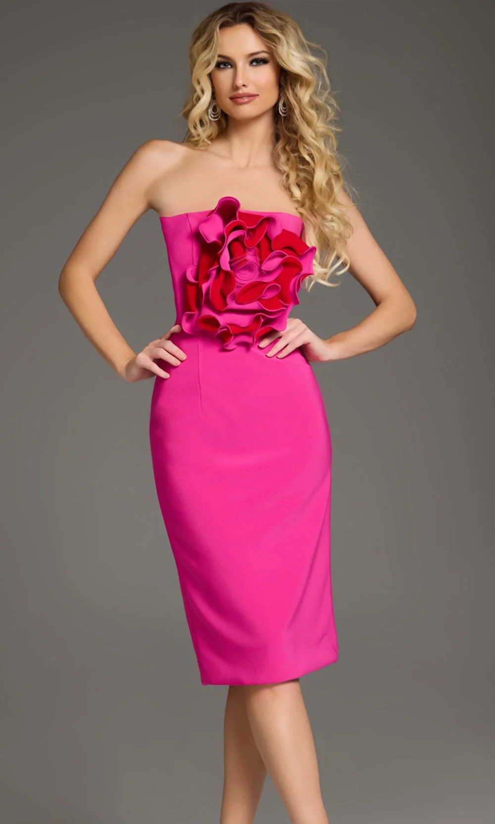 Jovani 40215 - 3D Floral Accent Straight Neckline Dress