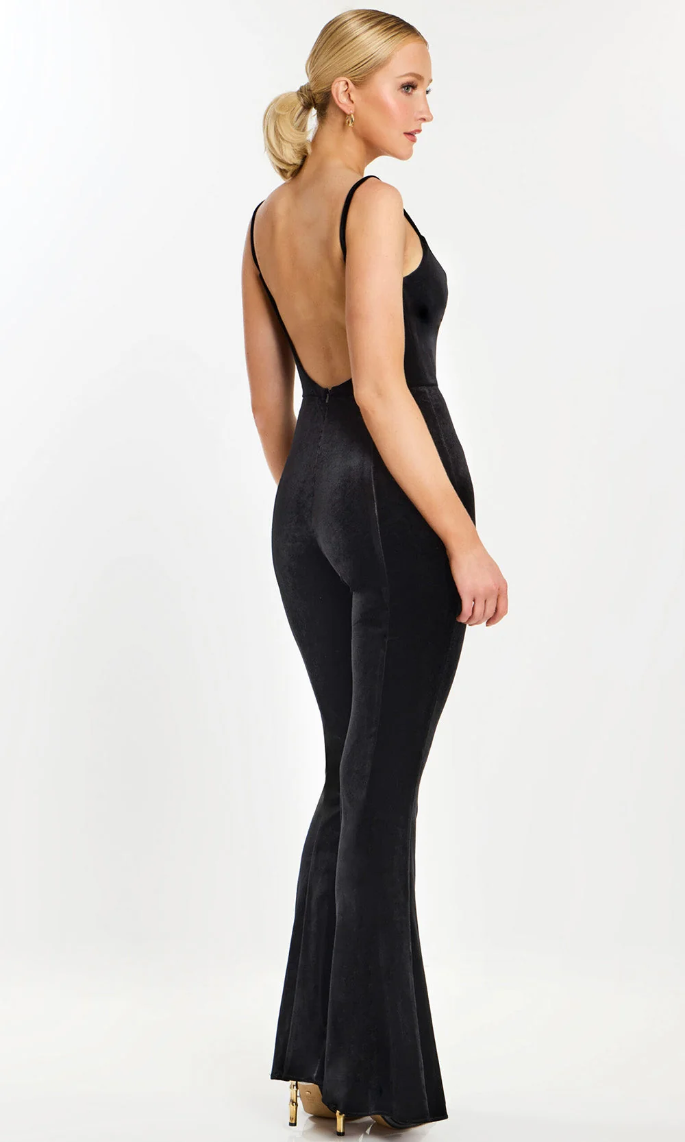 Jovani 42393 - Flared Pants Spaghetti Strap Velvet Jumpsuit - Image 3