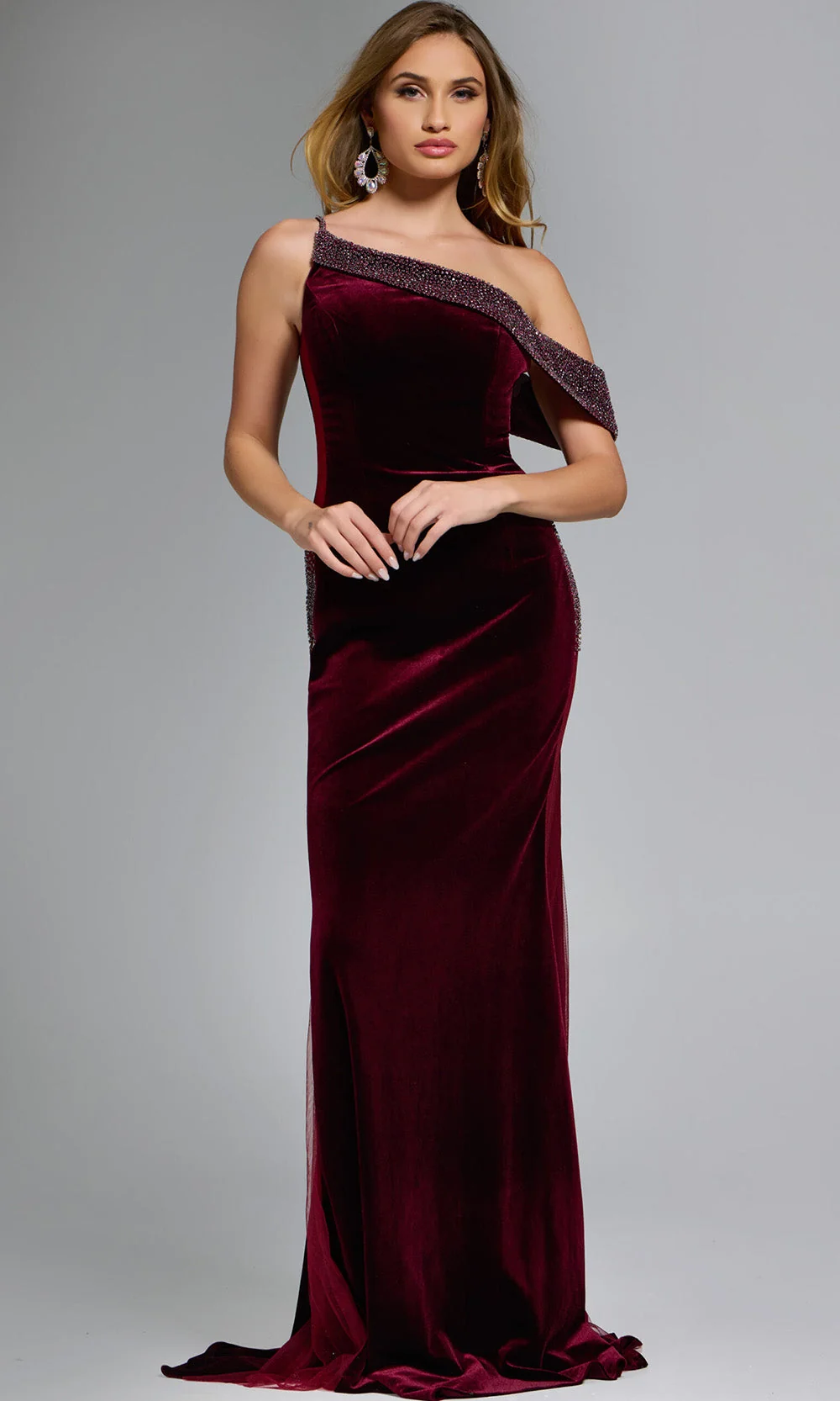 Jovani 42975 - Velvet Sheath Gown with Sheer Side Panel - Image 4