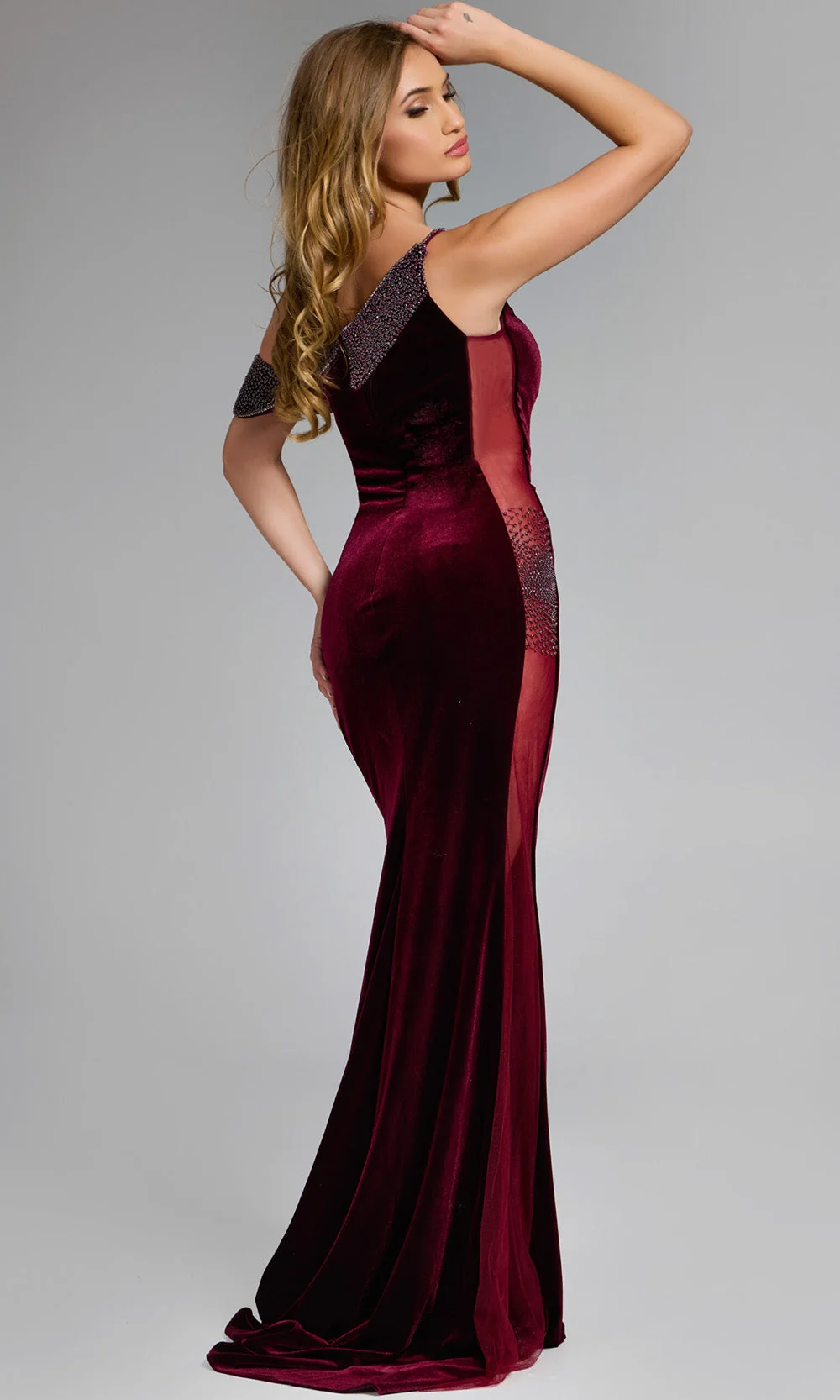 Jovani 42975 - Velvet Sheath Gown with Sheer Side Panel - Image 5