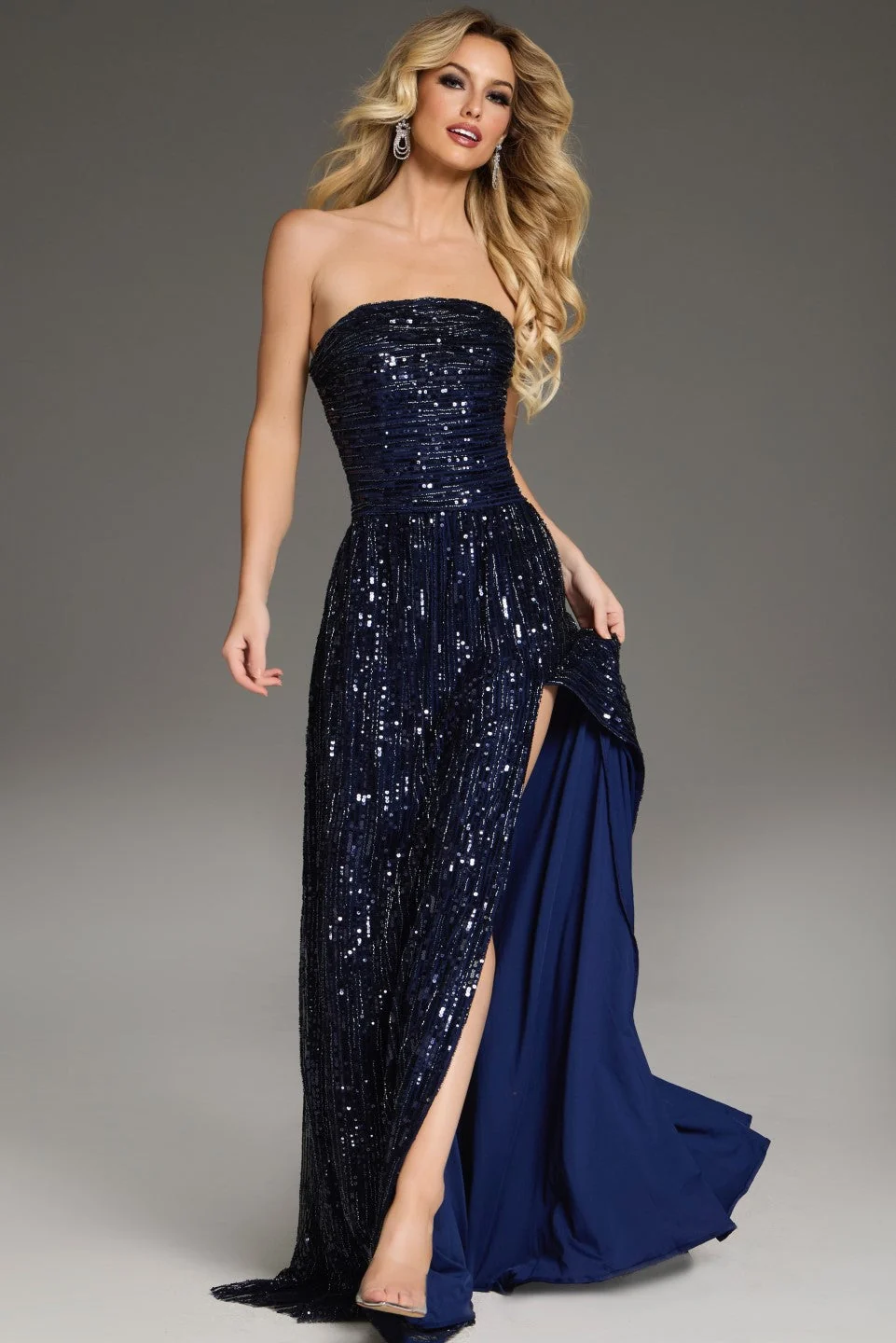 Jovani 43386 - High Slit Sequined A-Line Gown - Image 5