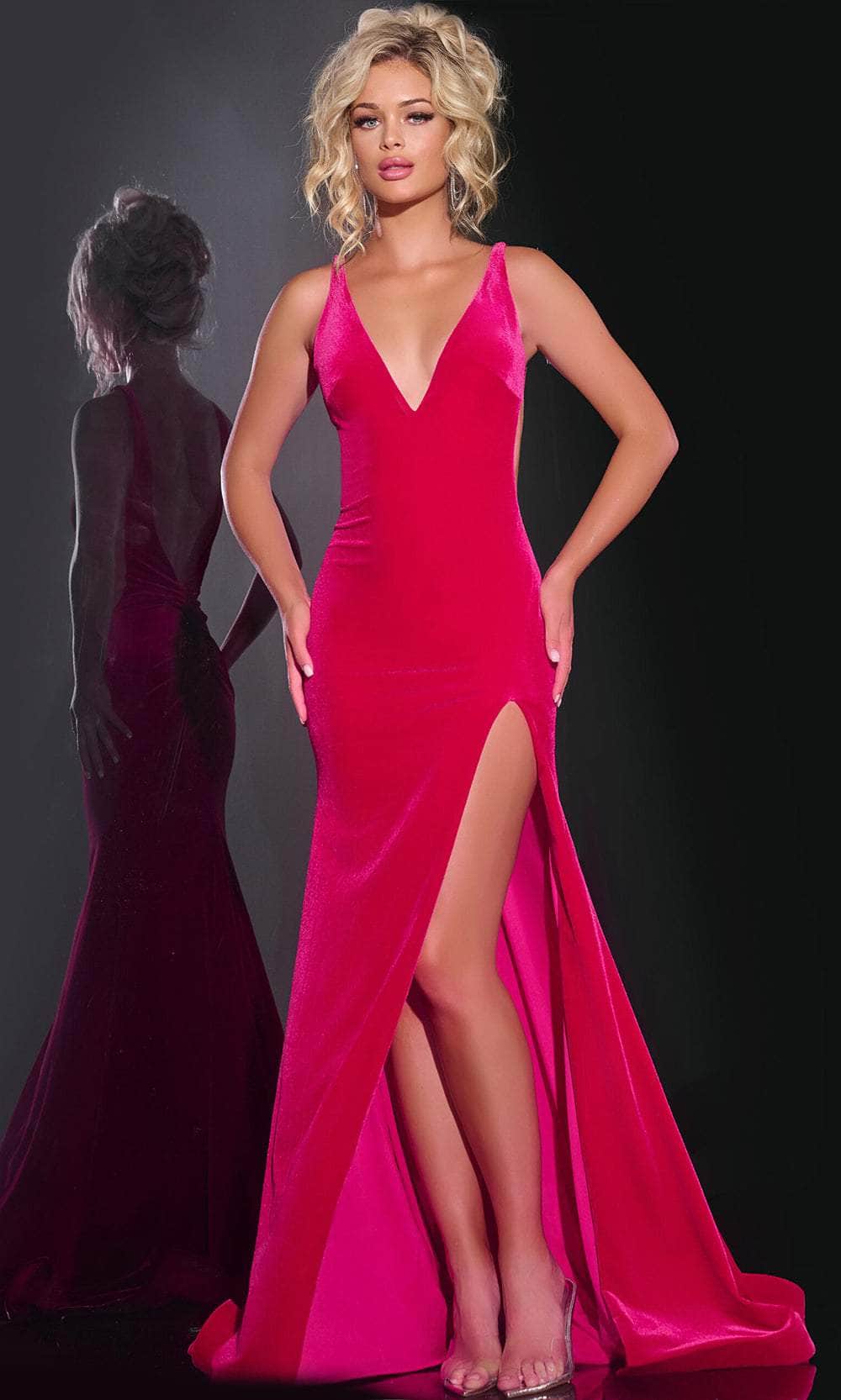 Jovani 43578 - Velvet Illusion Cutout Prom Gown - Image 3