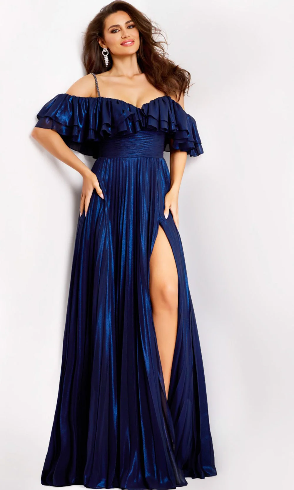 Jovani 44413 - Beaded Strap A-line Gown with Slit