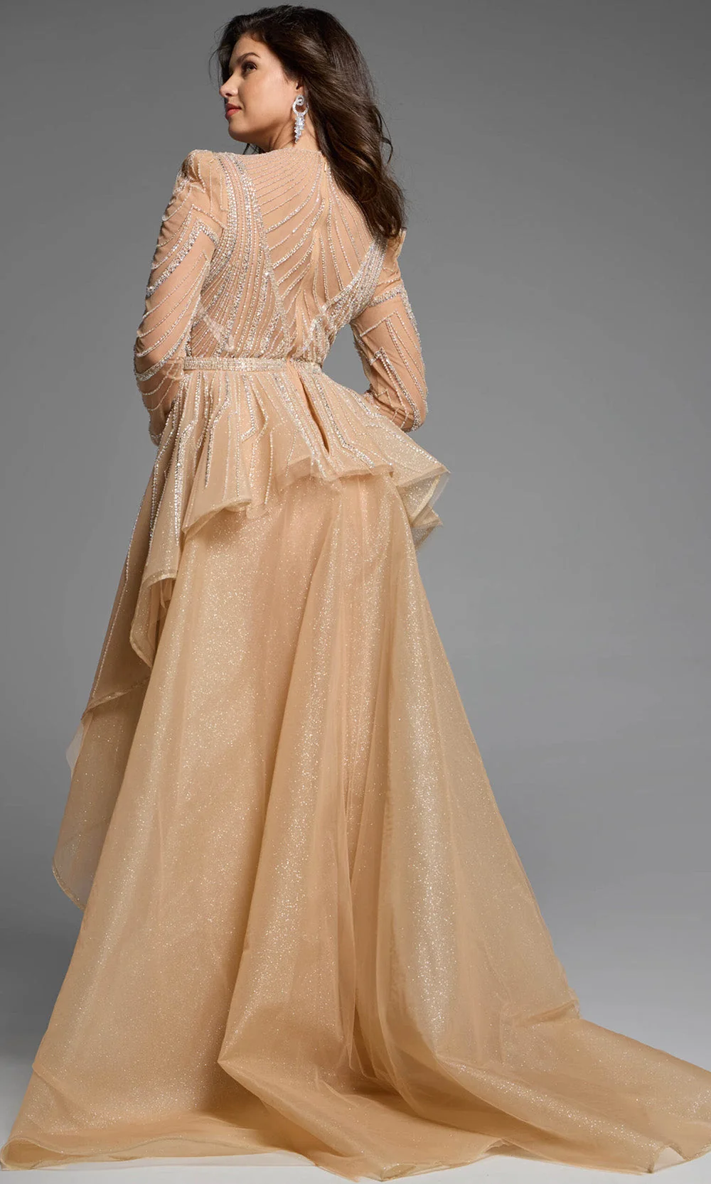 Jovani 44841 - Long Sleeve Ruffled Overskirt Gown - Image 2