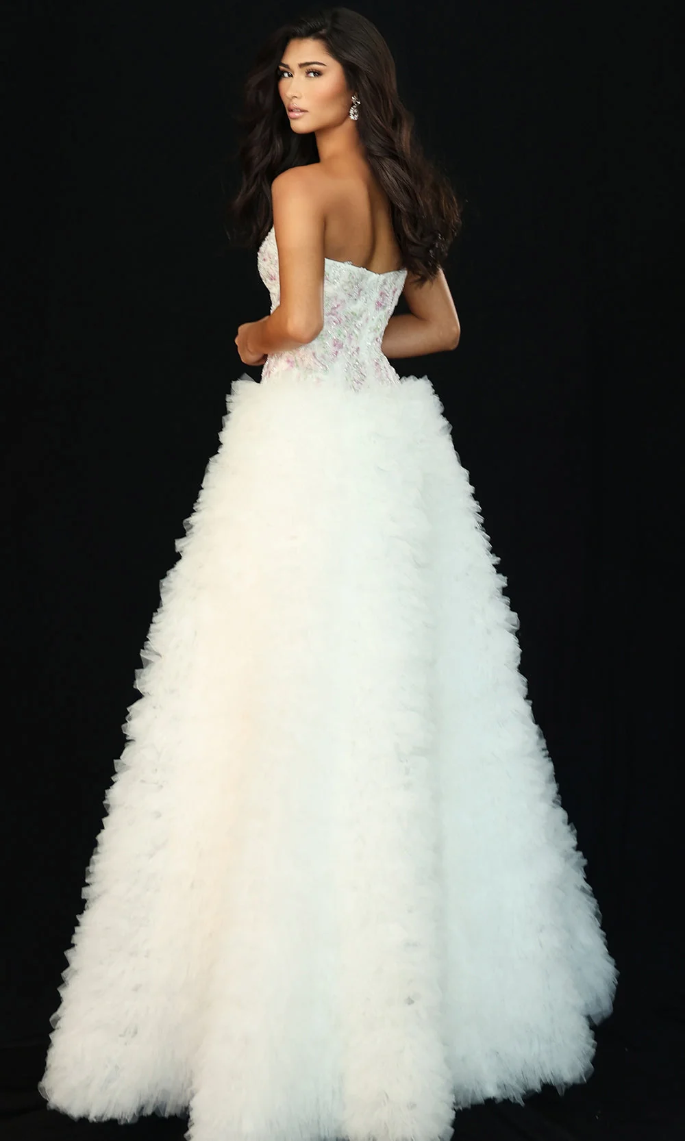 Jovani 45636 - Strapless Tulle Textured Ruffle Dress - Image 2