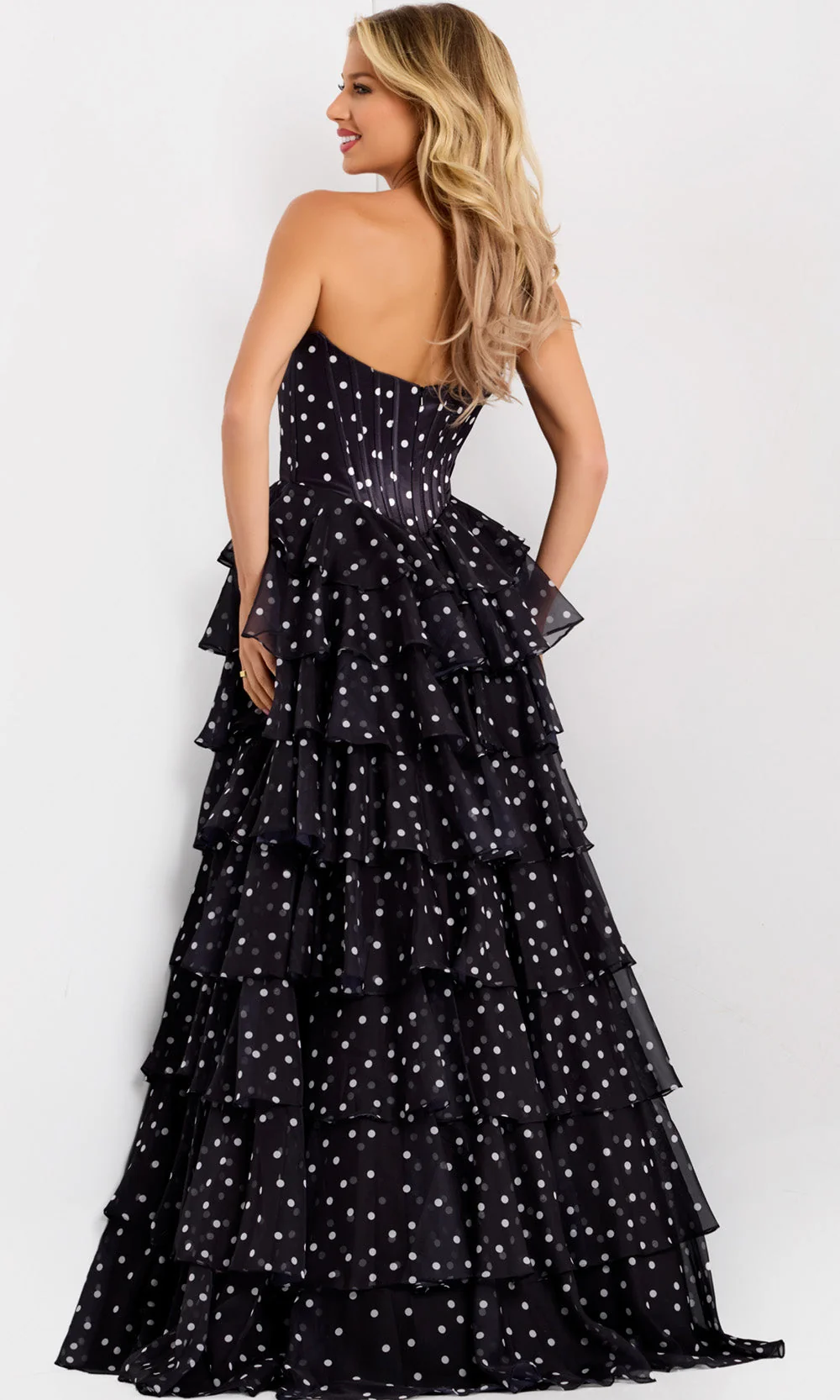 Jovani 49087 - Polka Dot Ruffle Sweetheart Gown - Image 8