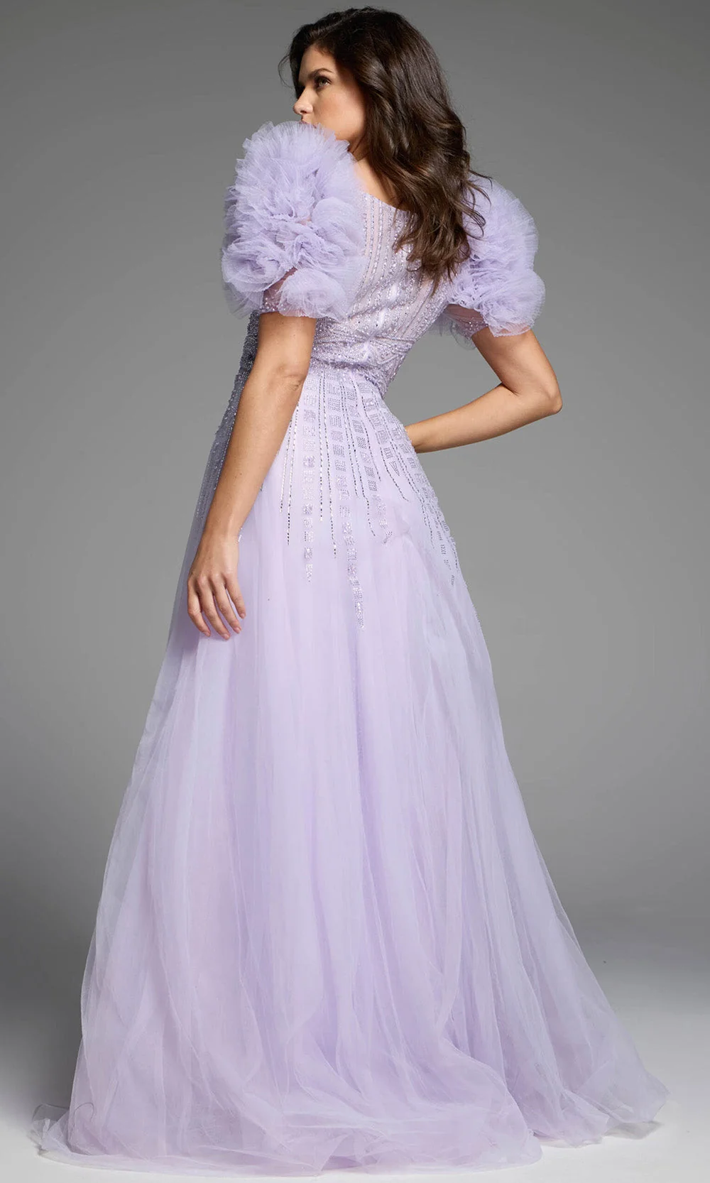 Jovani 61026 - Square Neck Beaded Tulle Gown - Image 2
