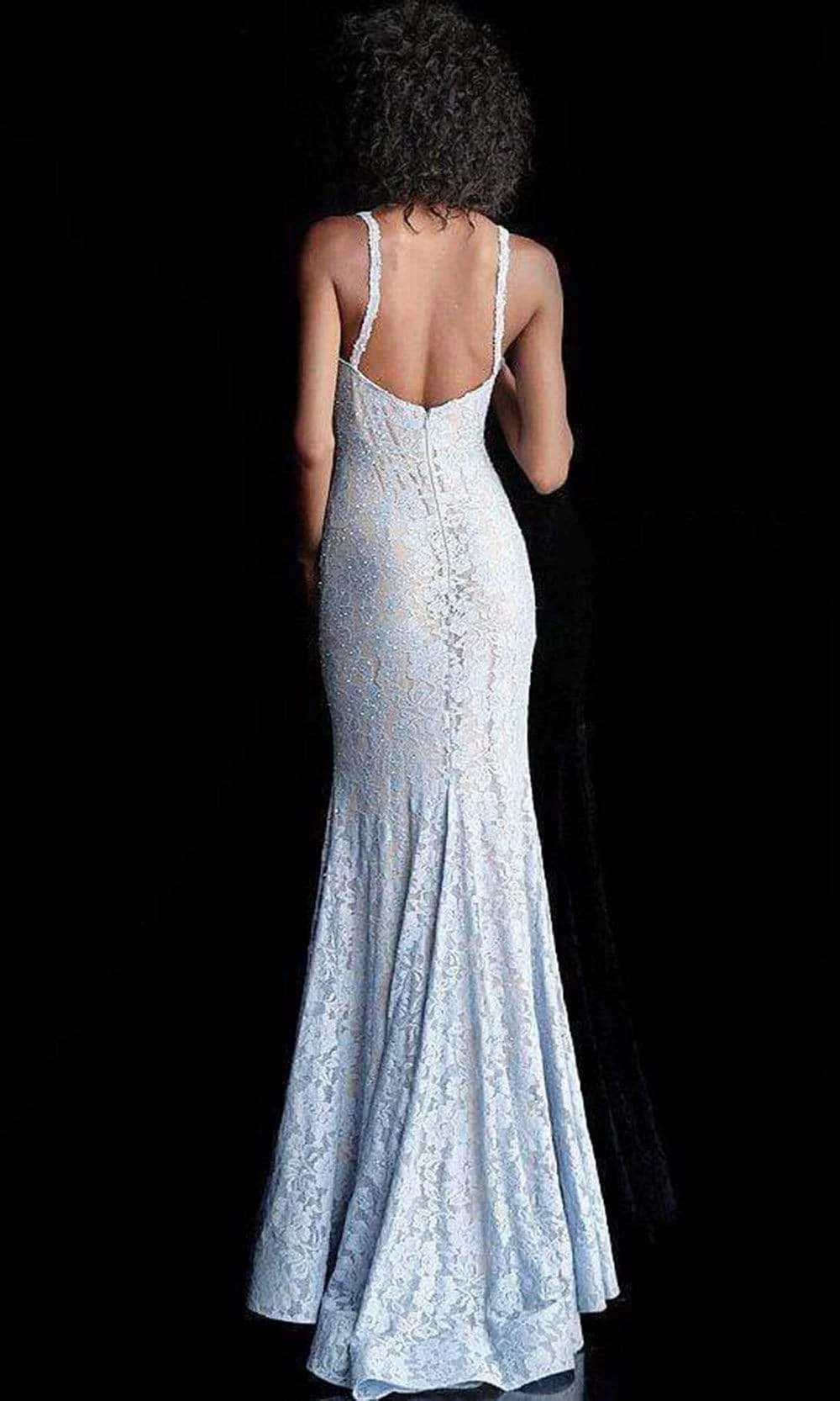 Jovani 68005 - Stretch Lace Trumpet Dress with Plunging V-Neck - Image 5