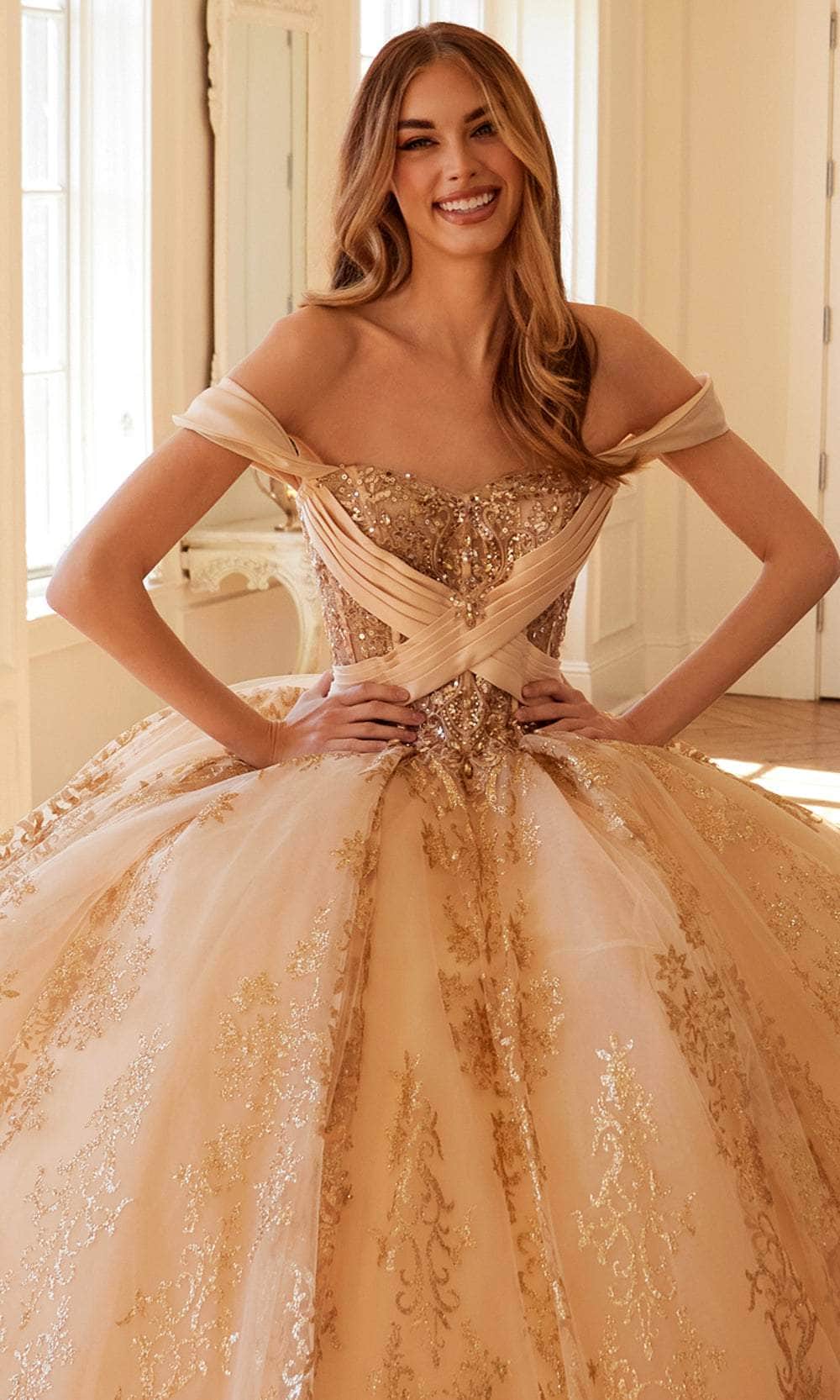 Juliet Dresses 1488H - Off-Shoulder Embroidered Gown - Image 14