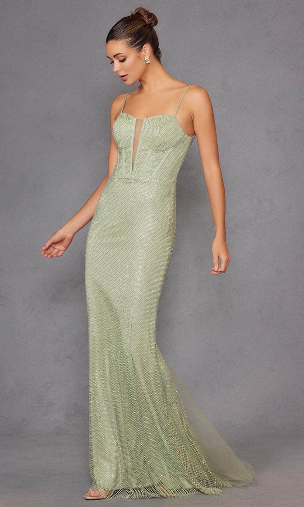 Juliet Dresses 2470S - Plunging V-Neck Sheer Bodice Gown - Image 4