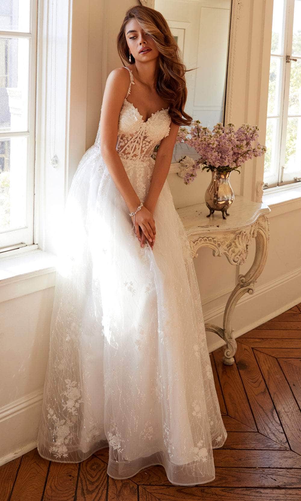 Juliet Dresses 2495AW - Sheer Bodice Tulle Gown with Spaghetti Straps - Image 11