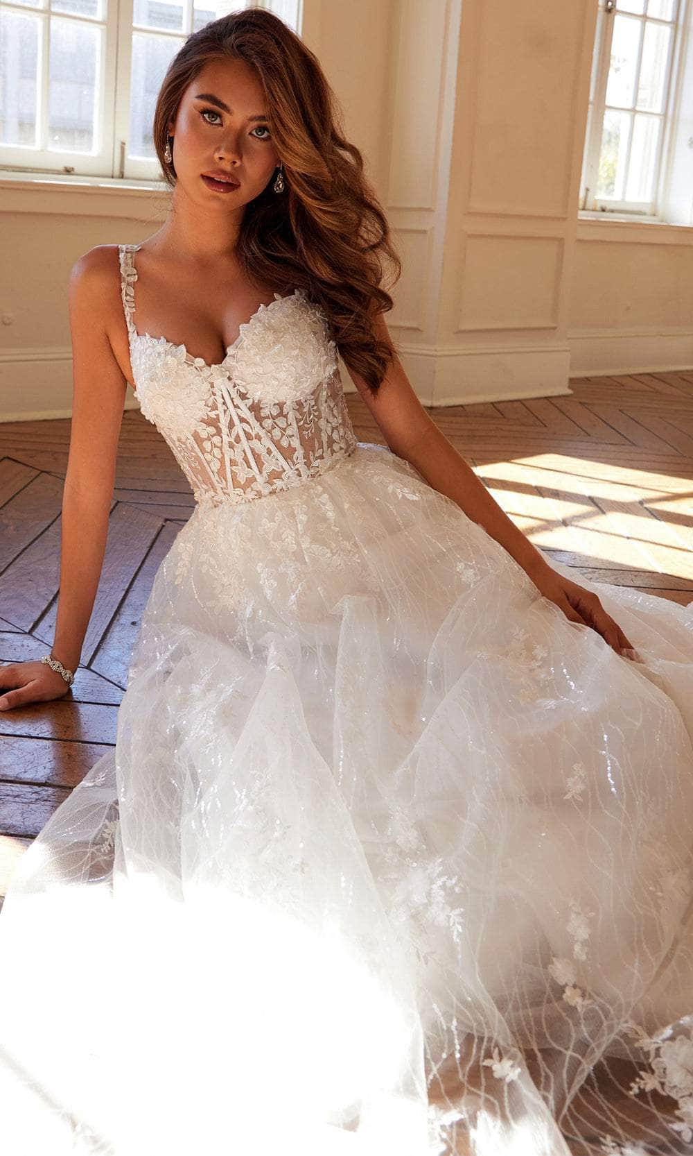 Juliet Dresses 2495AW - Sheer Bodice Tulle Gown with Spaghetti Straps - Image 5