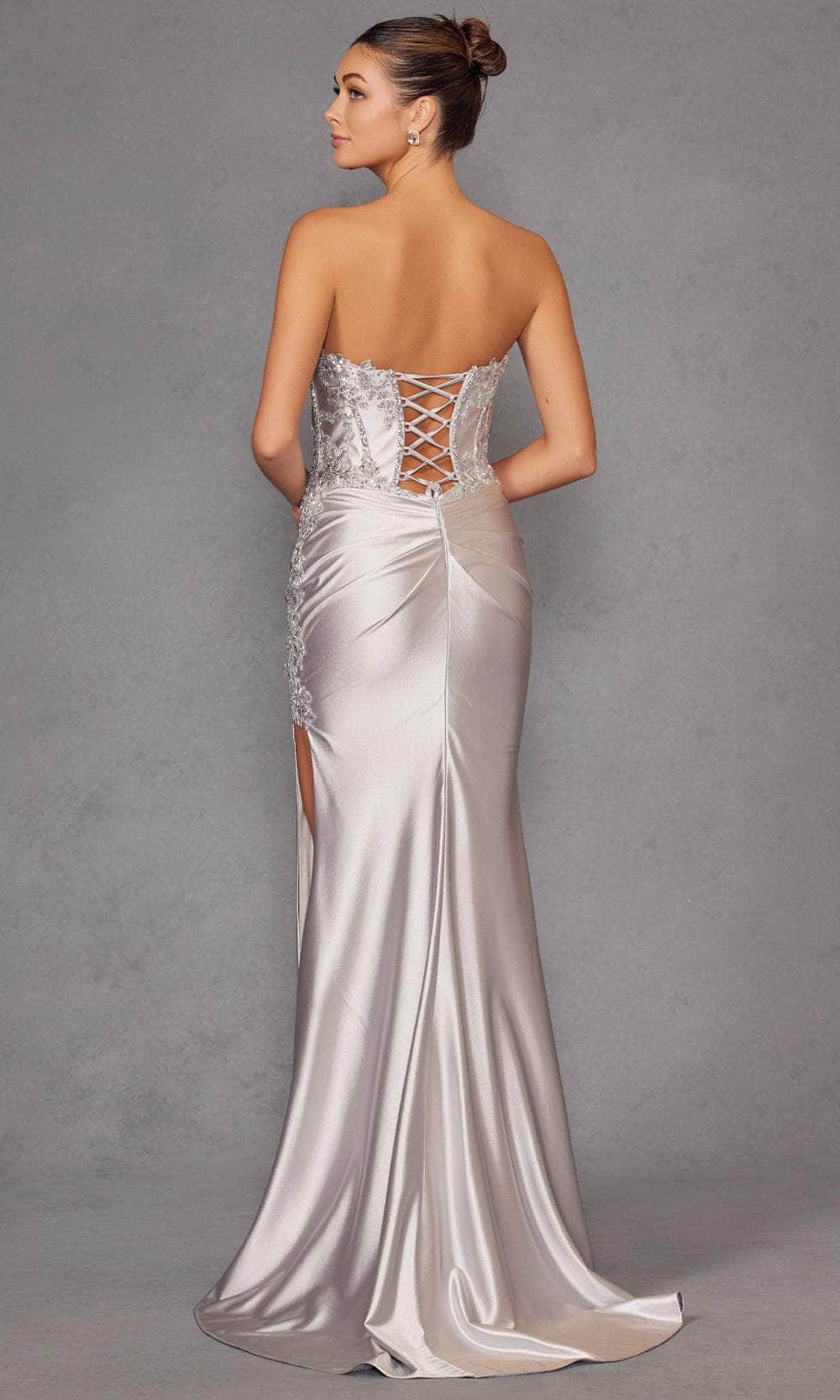 Juliet Dresses 2536K - Satin Ruched Gown with Slit - Image 14