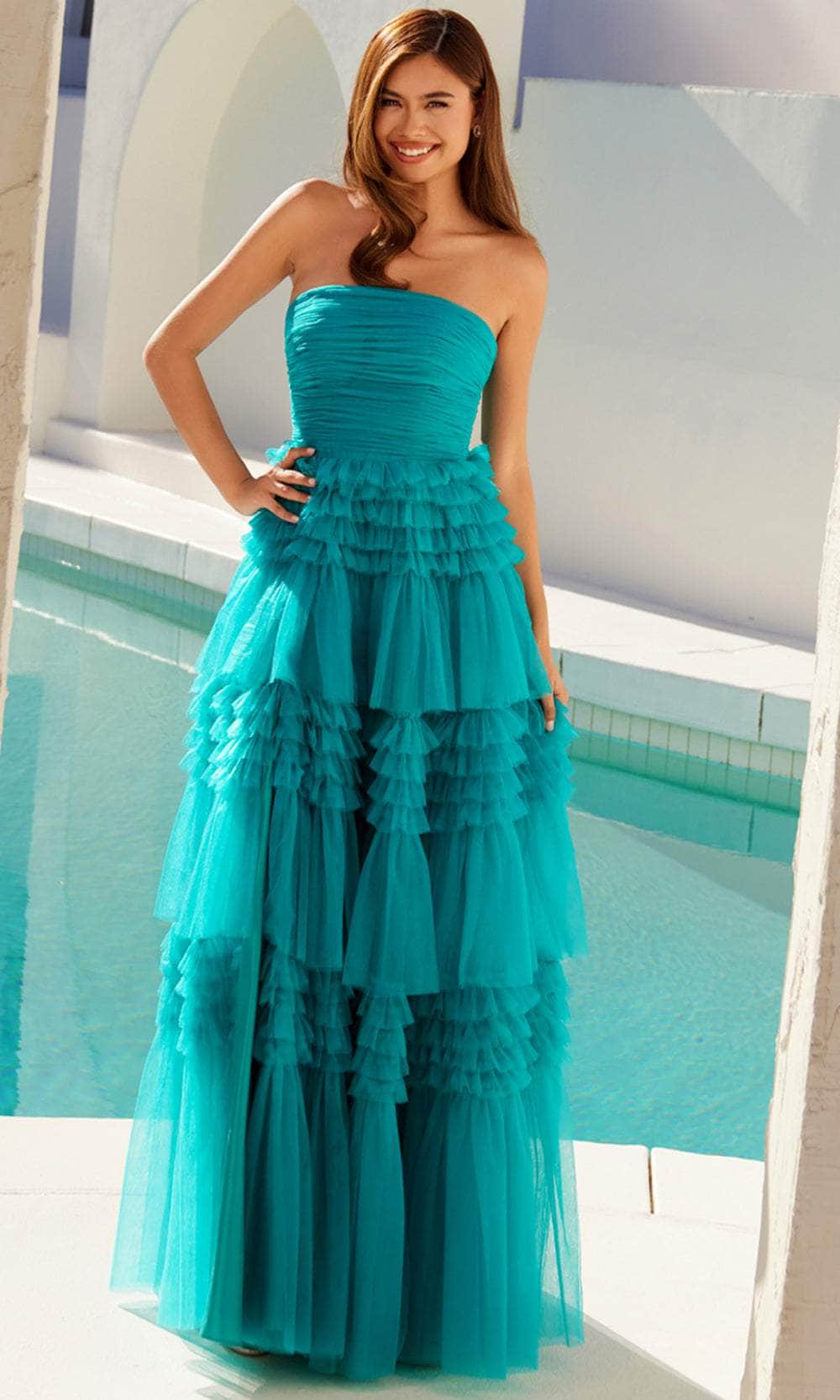 Juliet Dresses 2542S - Tulle Gown with Tiered Ruffles Slit - Image 4