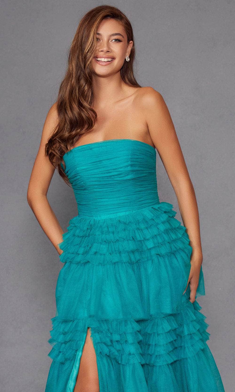 Juliet Dresses 2542S - Tulle Gown with Tiered Ruffles Slit - Image 7