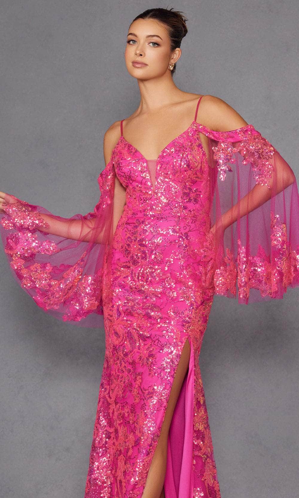 Juliet Dresses 2564U - Sheer Bell Sleeve Embroidered Gown - Image 13