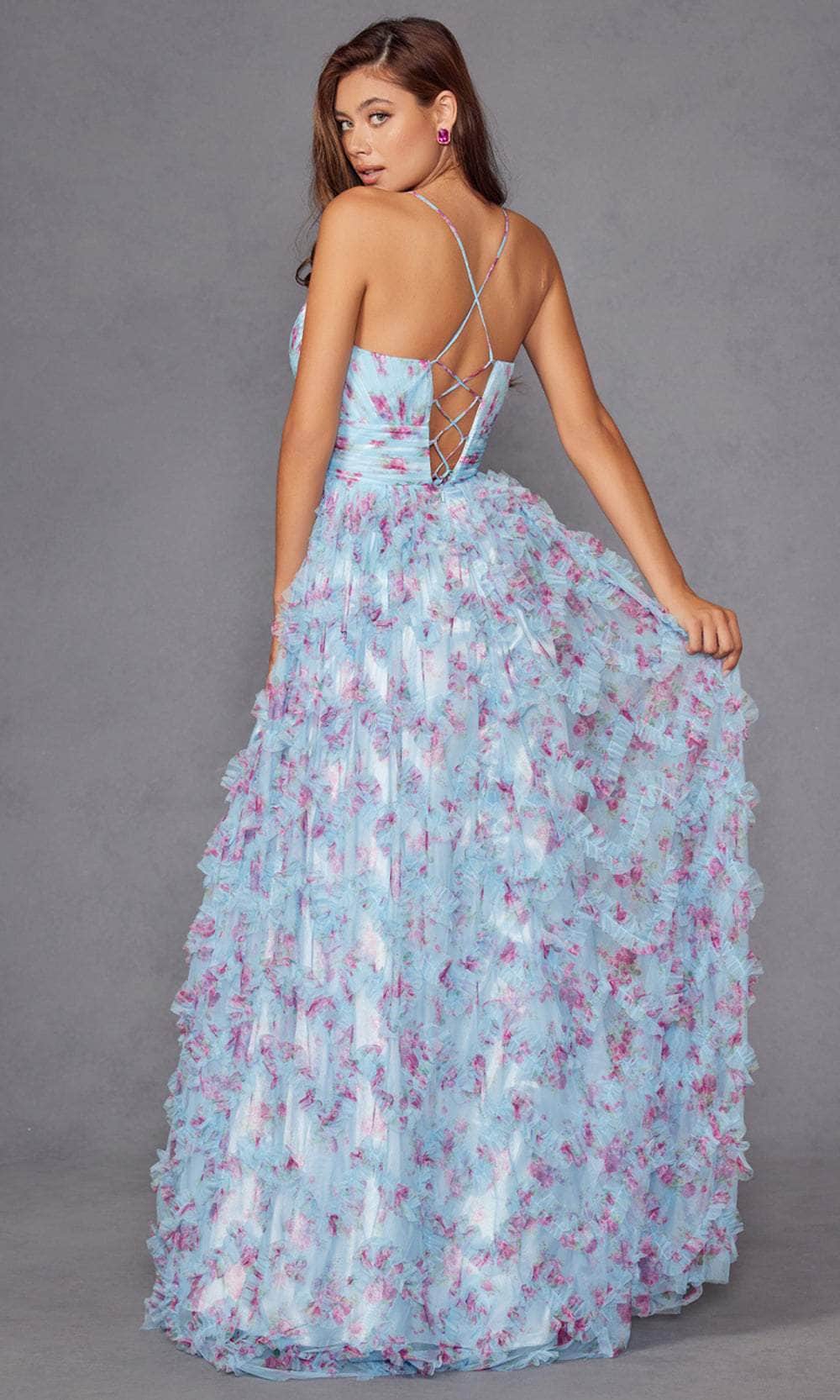 Juliet Dresses 2572U - Floral Print Ruffled A-Line Gown - Image 2