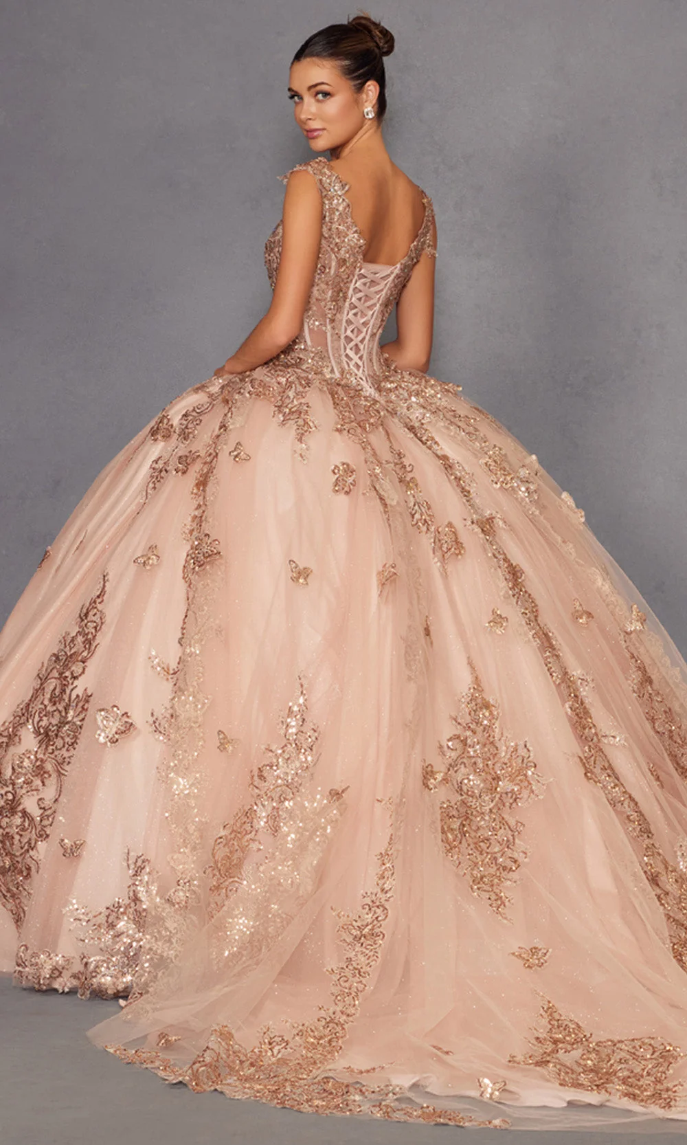 Juliet Dresses JT1485J - Plunging Neck Butterfly Embellished Gown - Image 2