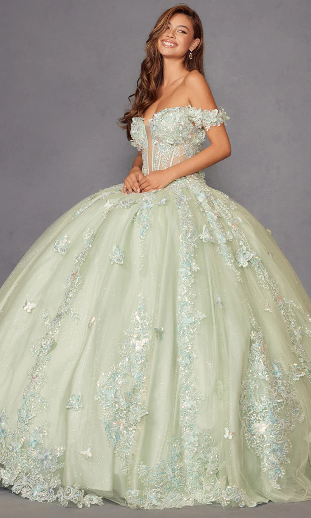 Juliet Dresses JT1485J - Plunging Neck Butterfly Embellished Gown - Image 8