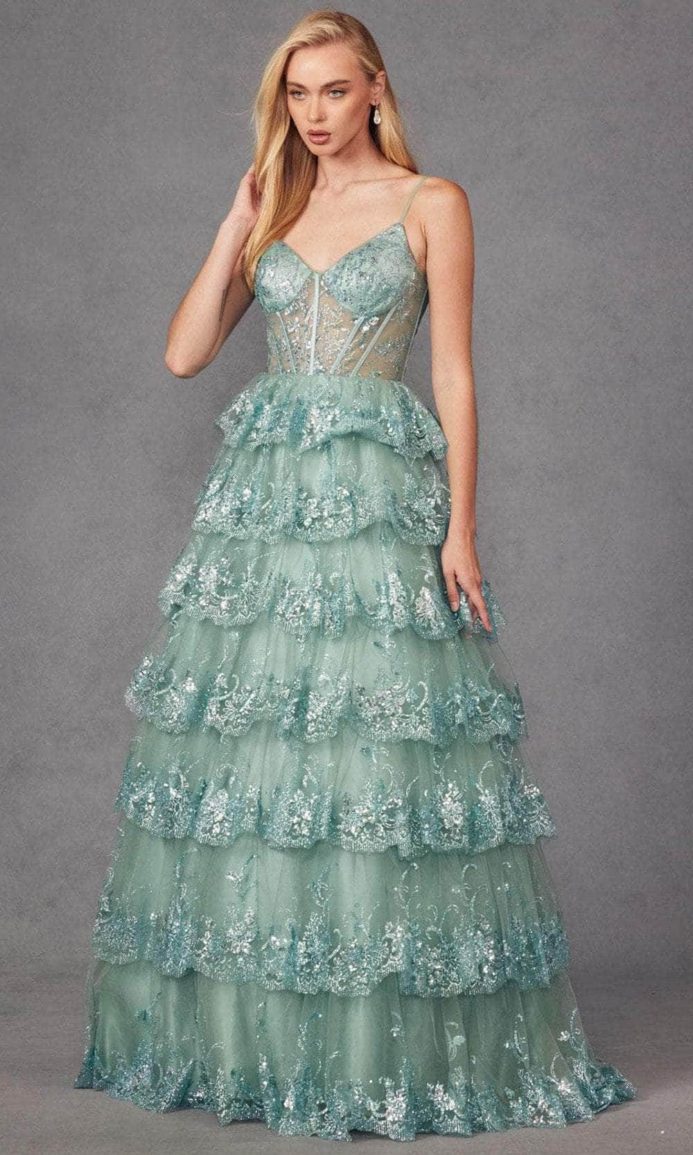 Juliet Dresses JT2454K - Ruffled Skirt Sequin Lace Gown - Image 11