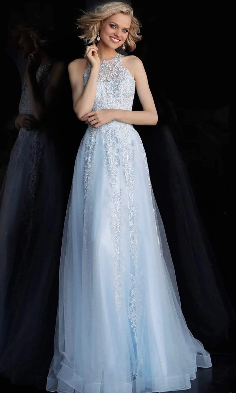 JVN by Jovani JVN64157 - Lace Embroidered Tulle Gown