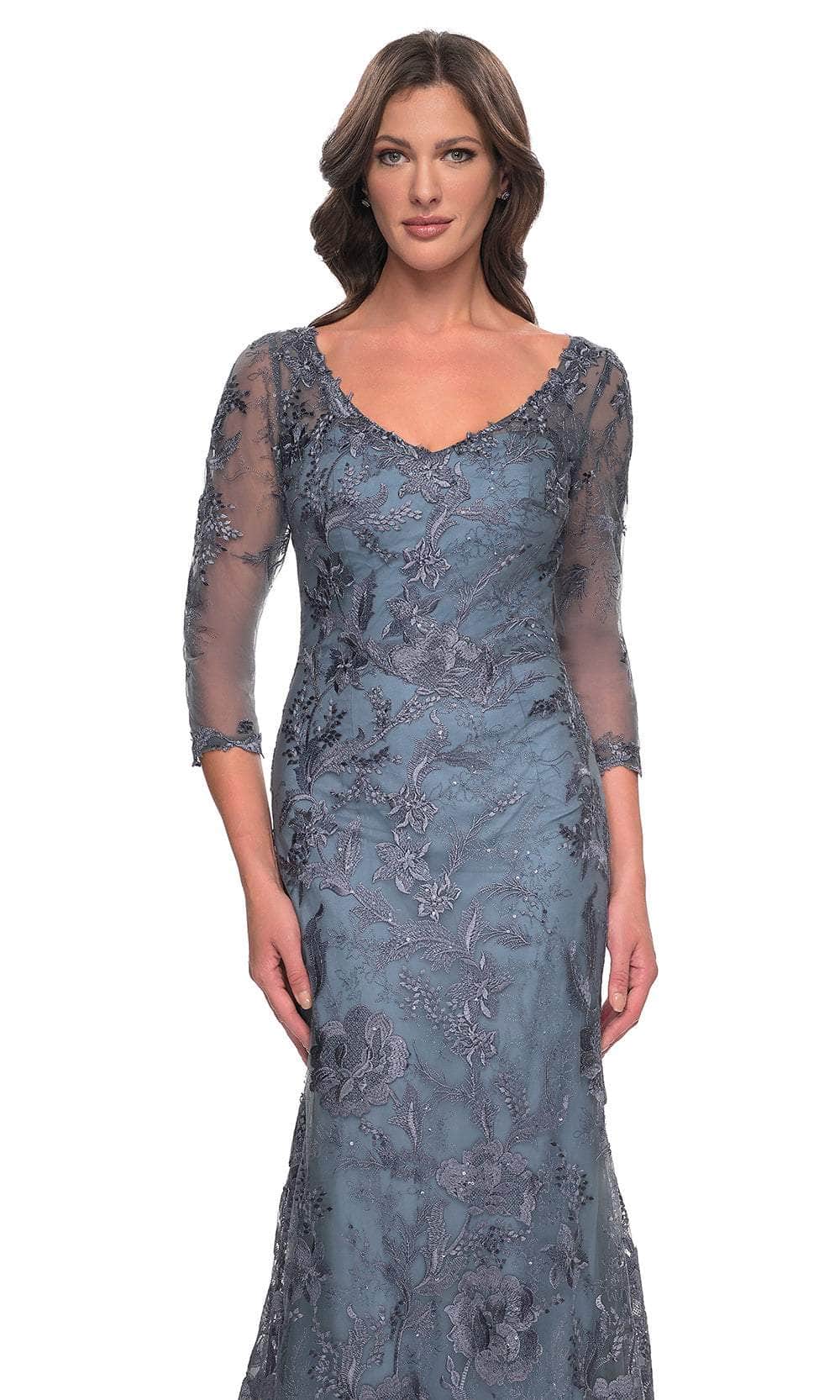 La Femme 30130SC - Floral Embroidered Sheath Evening Dress - Image 3