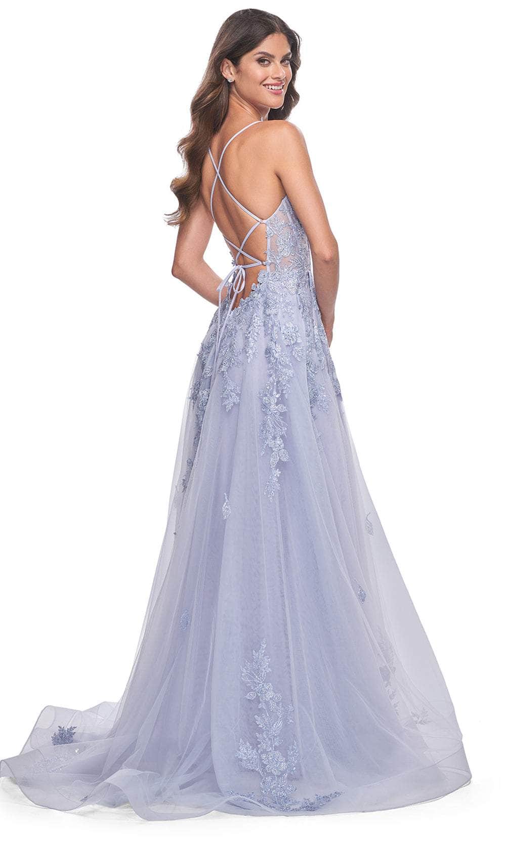 La Femme 32062 - Prom Dress with Lace Appliques and Plunge Neck - Image 4