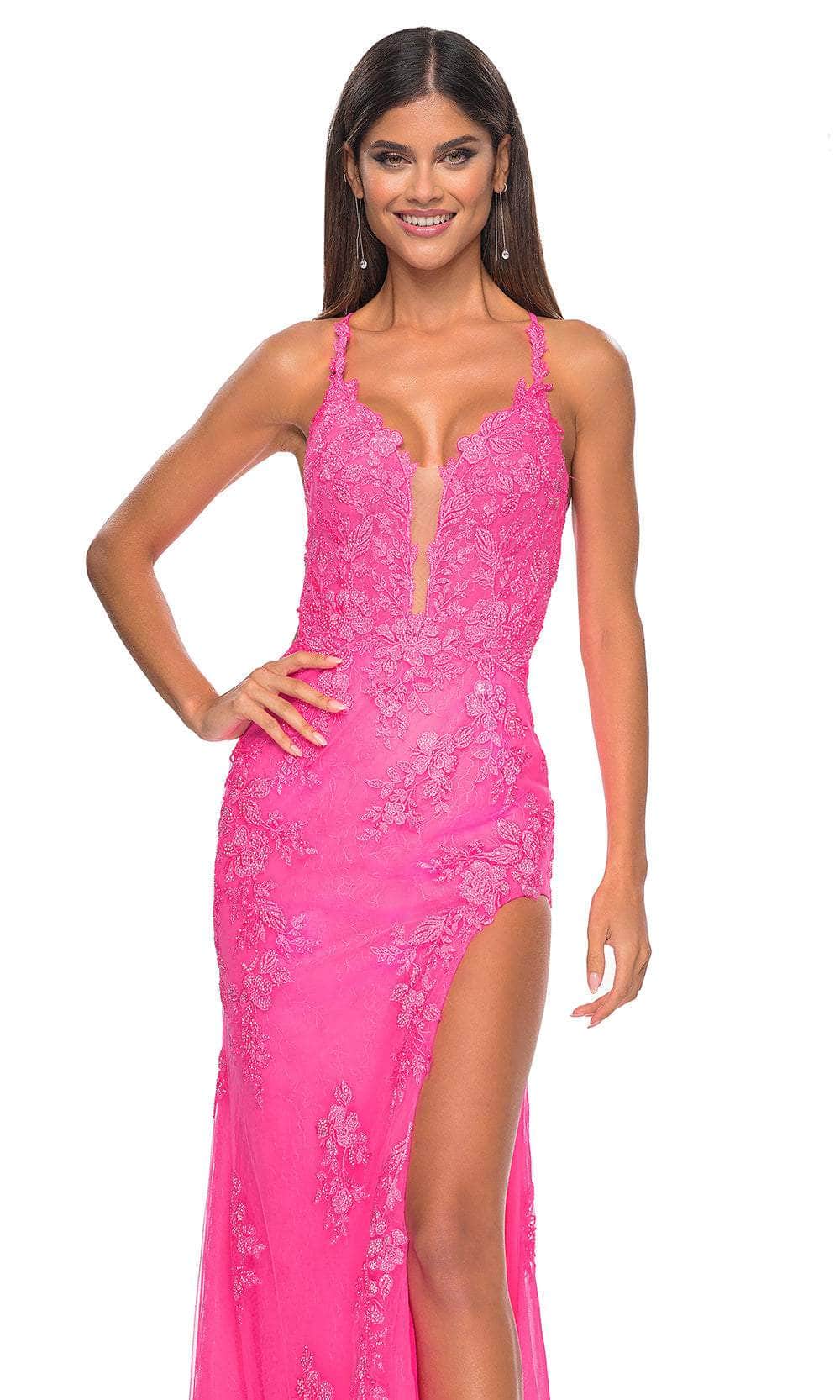 La Femme 32205 - Tie Open Back Appliqued Prom Gown - Image 7