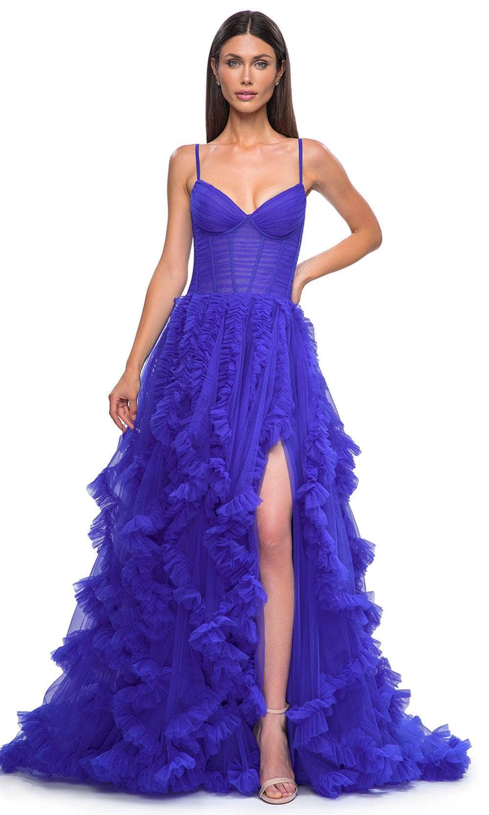 La Femme 32719 - V-Neck Ruched Corset Prom Gown - Image 6
