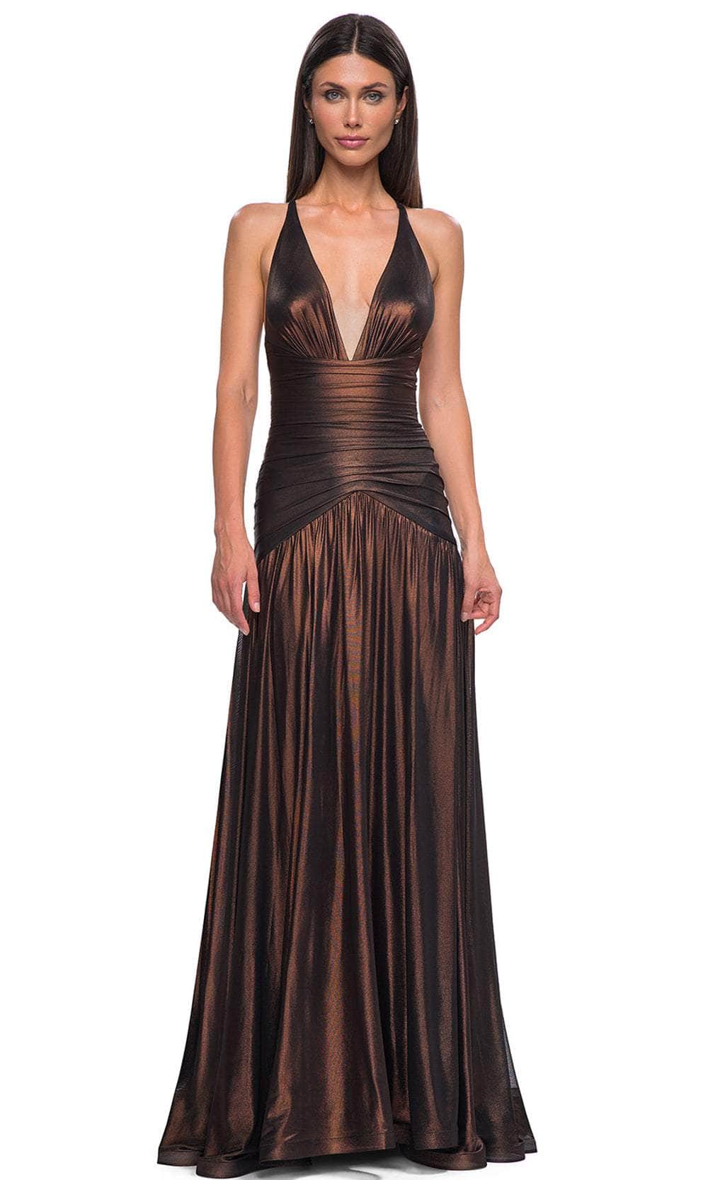 La Femme 32887 - Ruched Sleeveless Metallic Prom Gown - Image 8