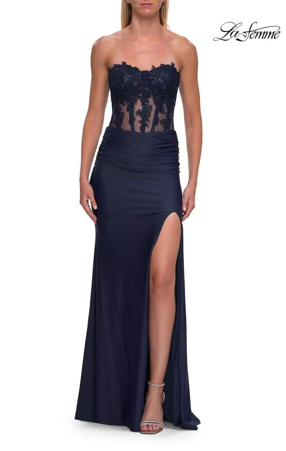 La Femme 33399 - Embroidered Sweetheart Prom Dress with Slit - Image 6