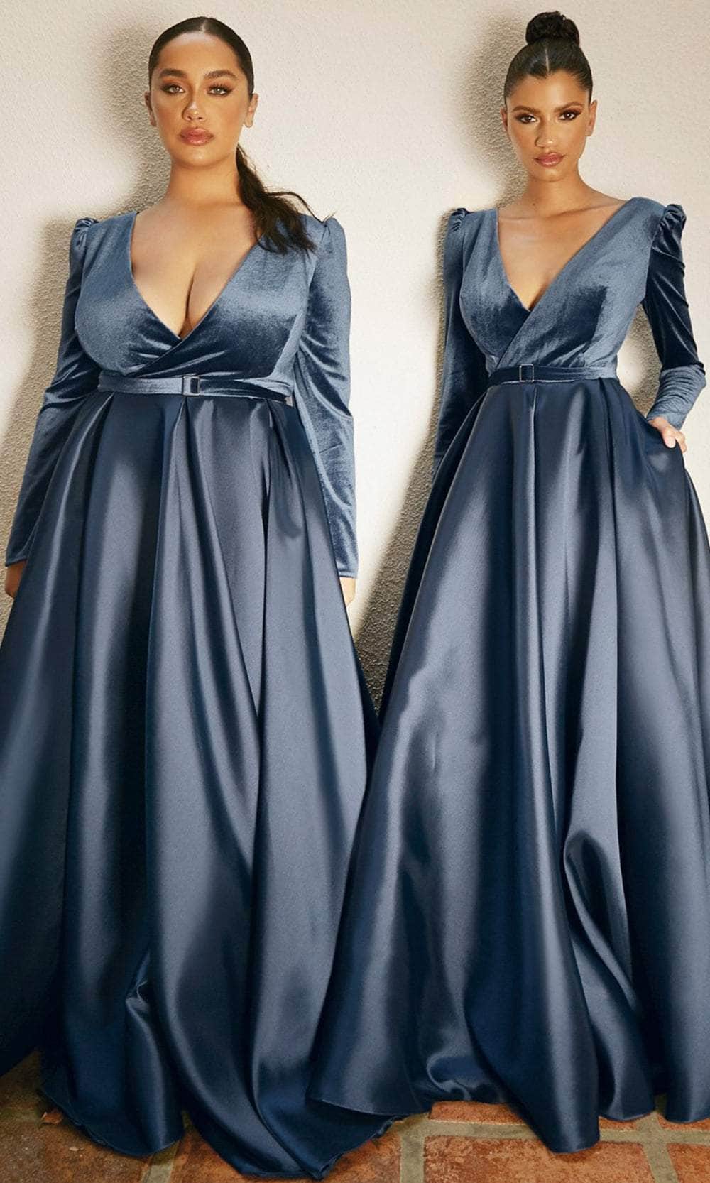 Long Sleeve Pleated Skirt Evening Gown - Image 2